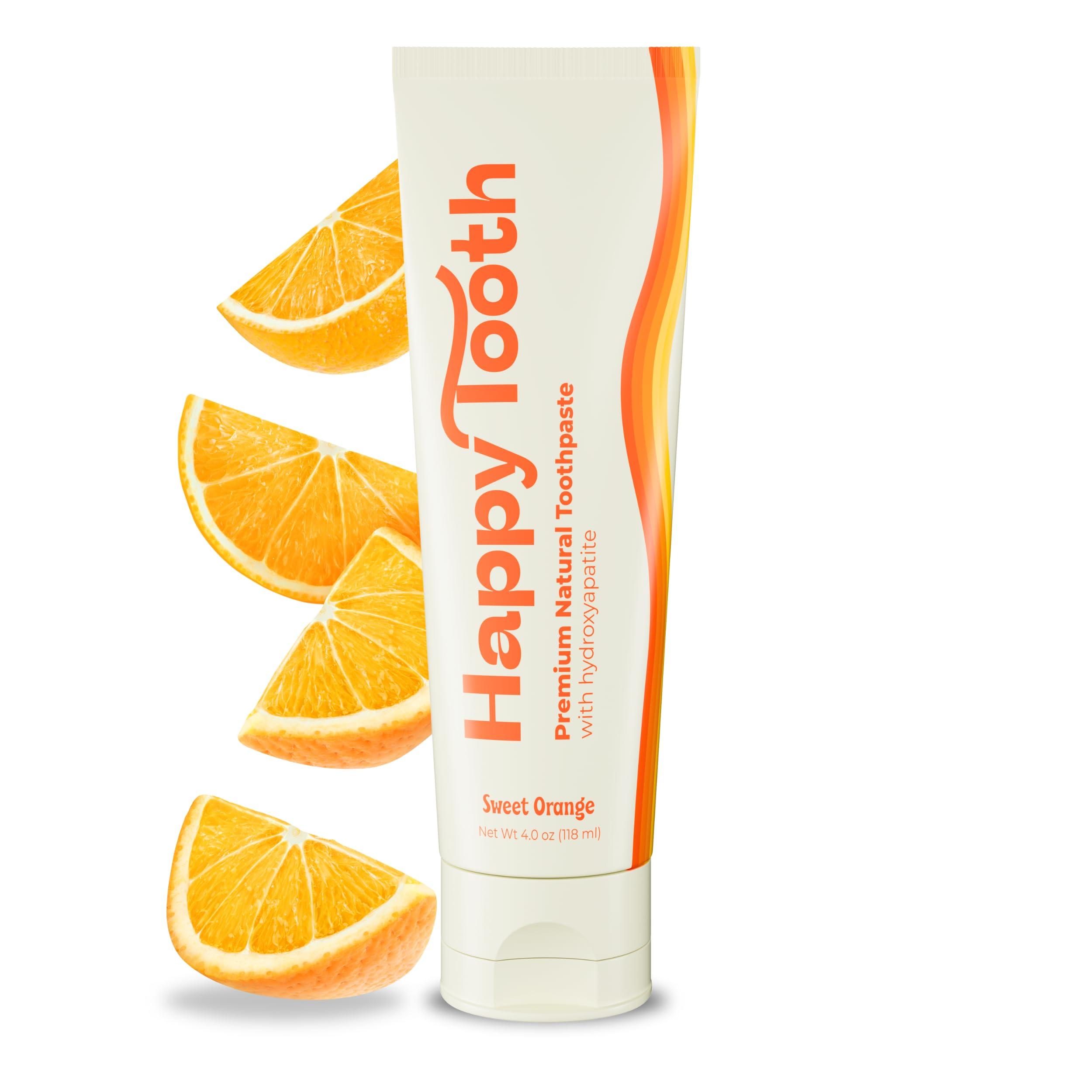 Happy Tooth Happy Tooth Natural Hydroxyapatite Toothpaste, Fluoride Free, SLS Free, Whitening for Sensitive Teeth, Natural Ingredients, Dentist Formulated & Recommended, Adults & Kids, Sweet Orange 4 Fl Oz