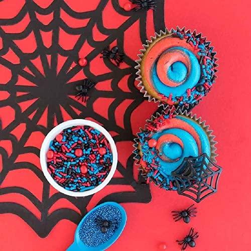 Sweets & Treats Boutique Spiderman Sprinkles for Cake, Cookie, Cupcake Decorating, and Baking - Fancy Edible Spiderman Cake Decorations Sprinkles and Toppings in Red, Blue, and Black Jimmies, Nonpareils, Sugar Pearl Sprinkles