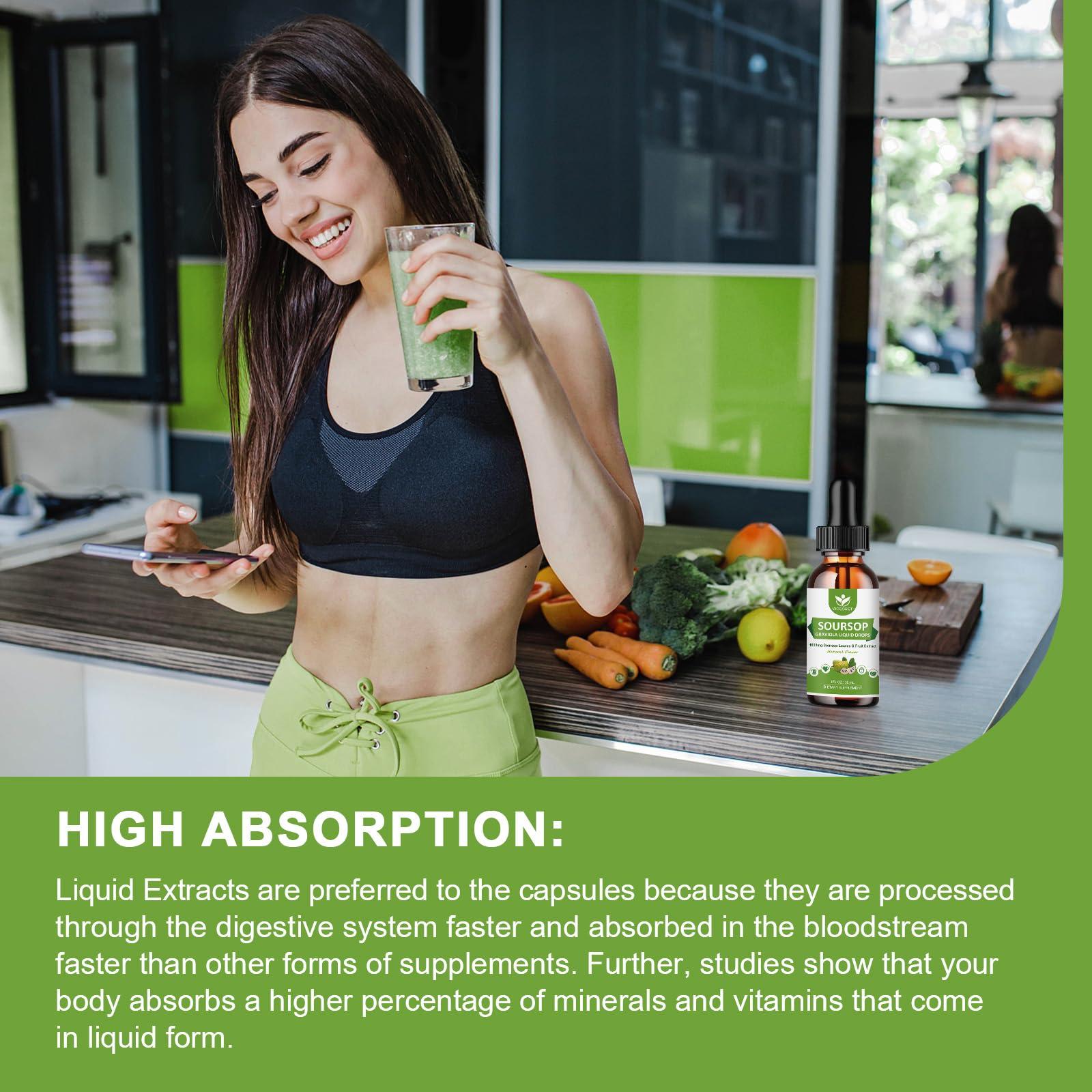 WOGORGT (2 Pack) Soursop Graviola Liquid Drops - 1800mg Soursop Extract - High Absorption Soursop Bitters Liquid for Cell Support & Regeneration, Immune Support, Antioxidant, Relaxation, Sugar Free - 1 Fl Oz