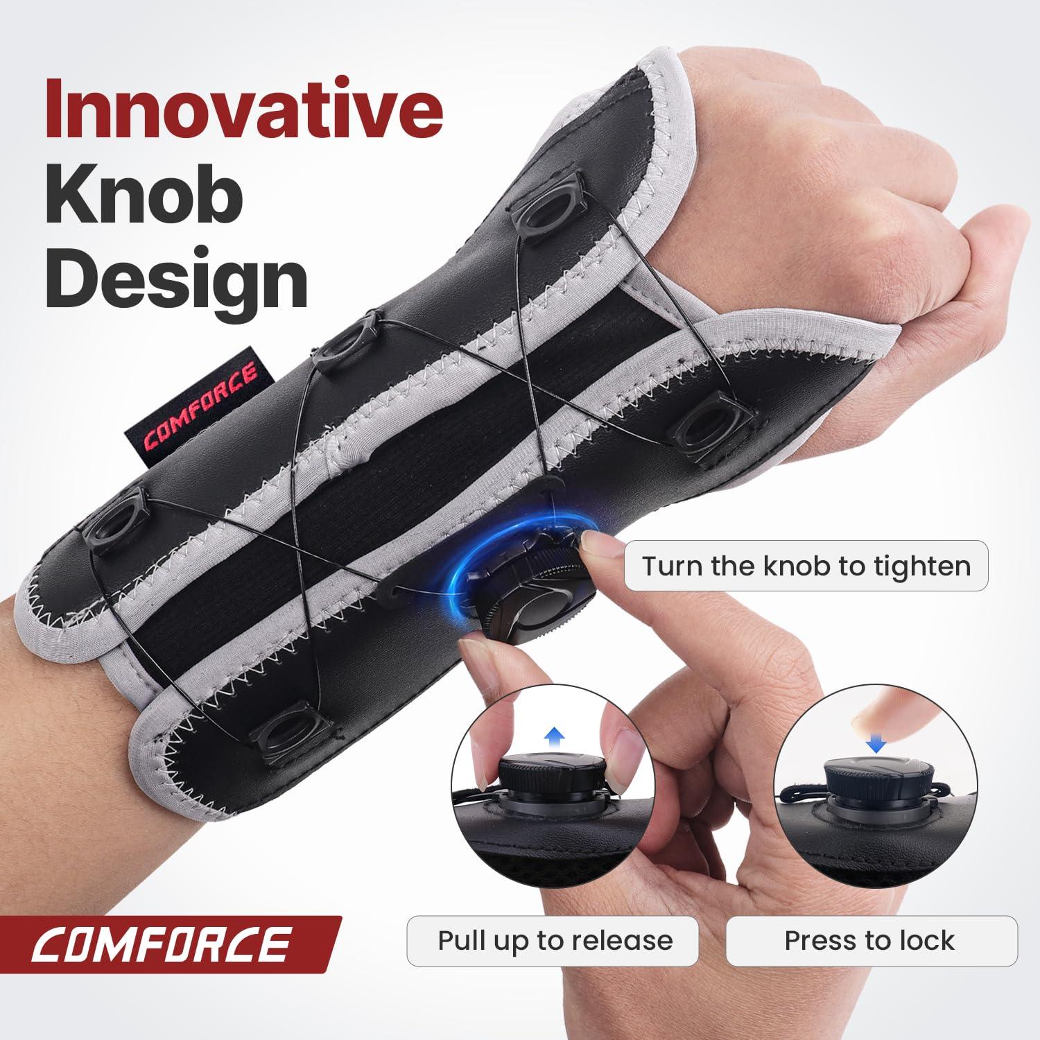 COMFORCE COMFORCE Wrist Brace for Carpal Tunnel, Adjustable Knob Wrist Support Stabilizer Hand Brace Night Support for Arthritis Tendonitis Sprains Wrist Pain, Fits Left & Right Hand Men and Women (5.5-9.5 inches)