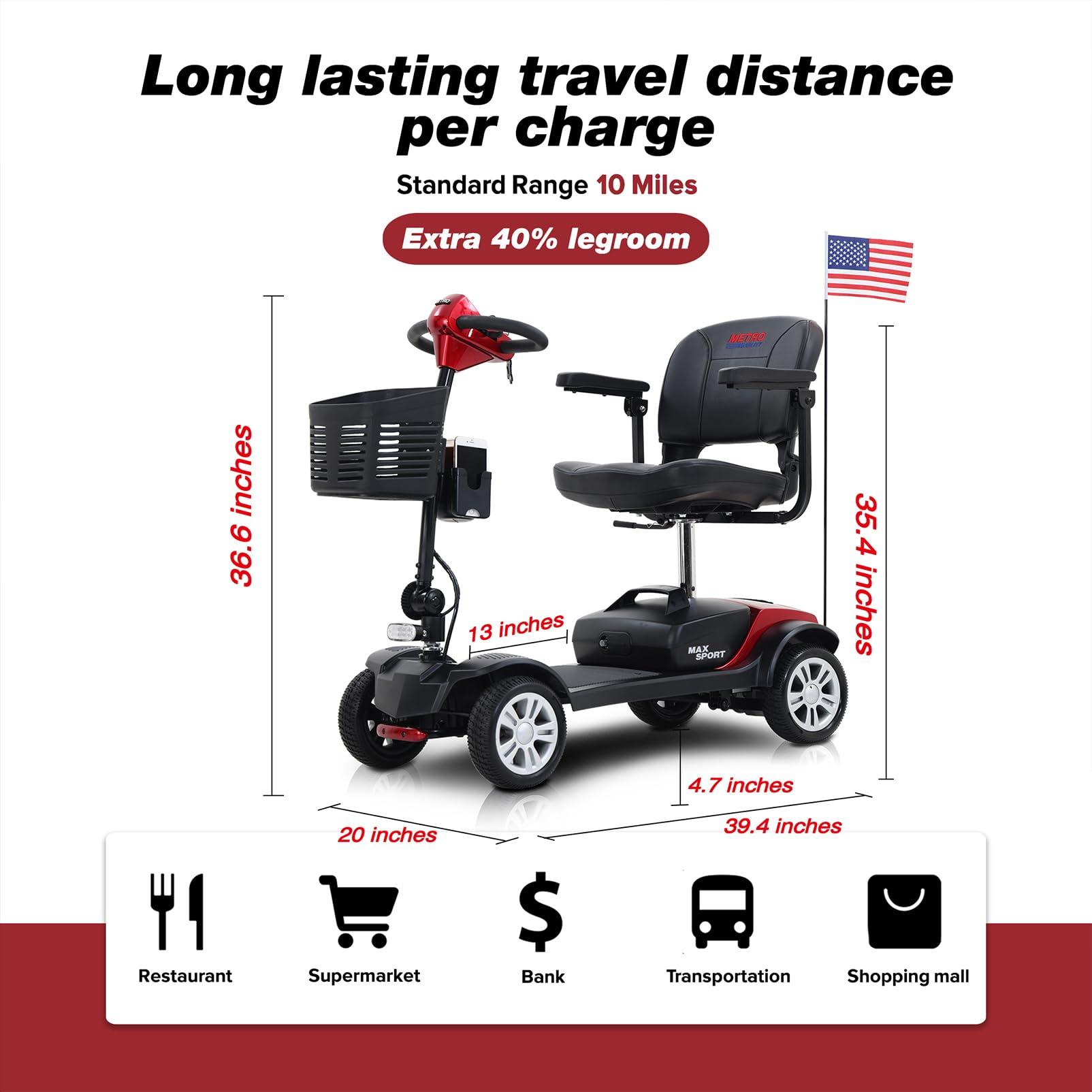 NineLife Basics Mobility Scooters for Seniors & Adults 400lbs Capacity 4 Wheel Foldable Powered Mobility Scooter for Elderly for Travel, Lightweight All Terrain Mobility Scooter with Lights and Basket (Red)
