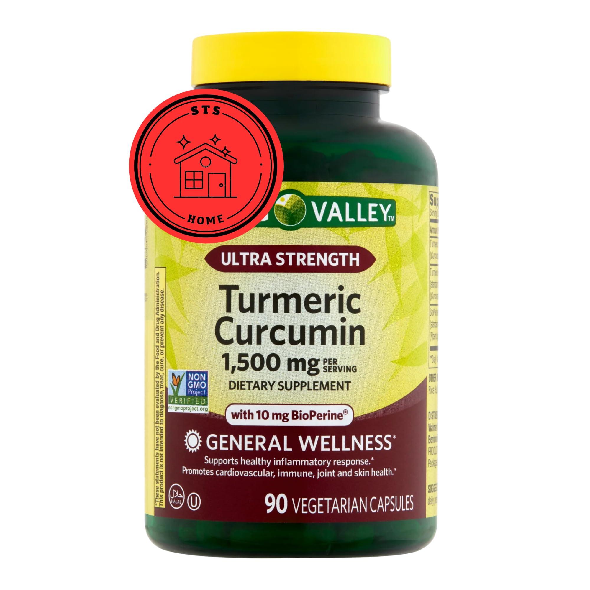 STS Home Spring Valley Turmeric Supplement | Turmeric Curcumin Supplement, Ultra Strength 1,500 mg, 90 Count + STS Sticker.