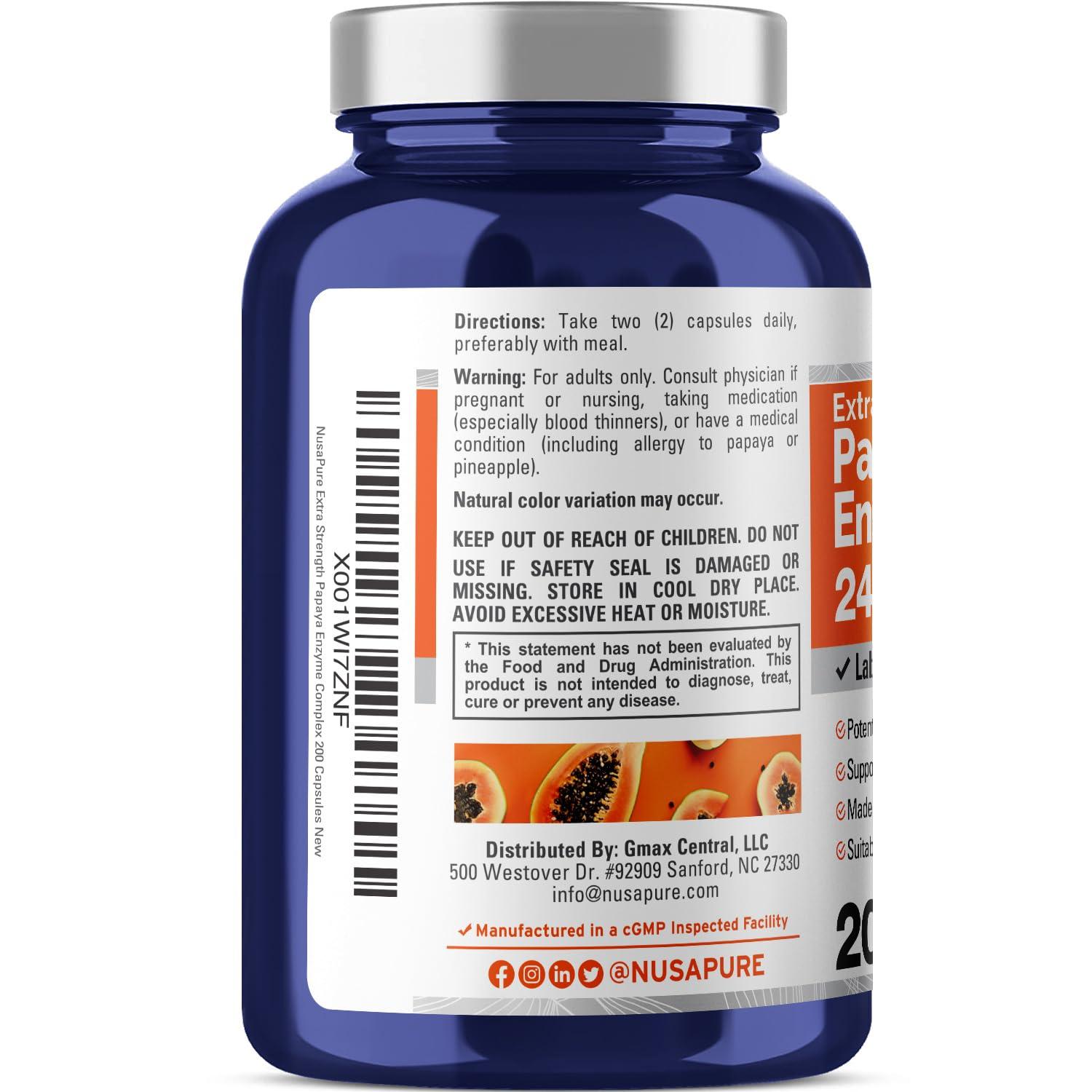NusaPure NusaPure Papaya Papain Enzyme Complex 240,000 PU - 200 Veggie Caps - 100% Vegetarian, Non-GMO