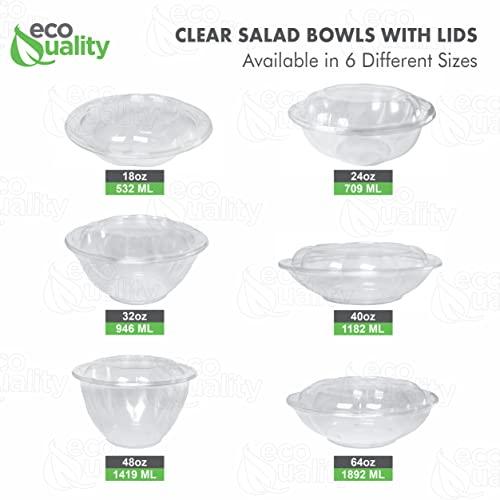 EcoQuality 64oz Salad Bowls To-Go with Lids - Crystal Clear Plastic Disposable Wide Salad Containers | Airtight, Lunch, Salads, Parfait, Fruits, Leak Proof, Airtight, Fresh, Meal Prep | Rose Bowl Container (75)