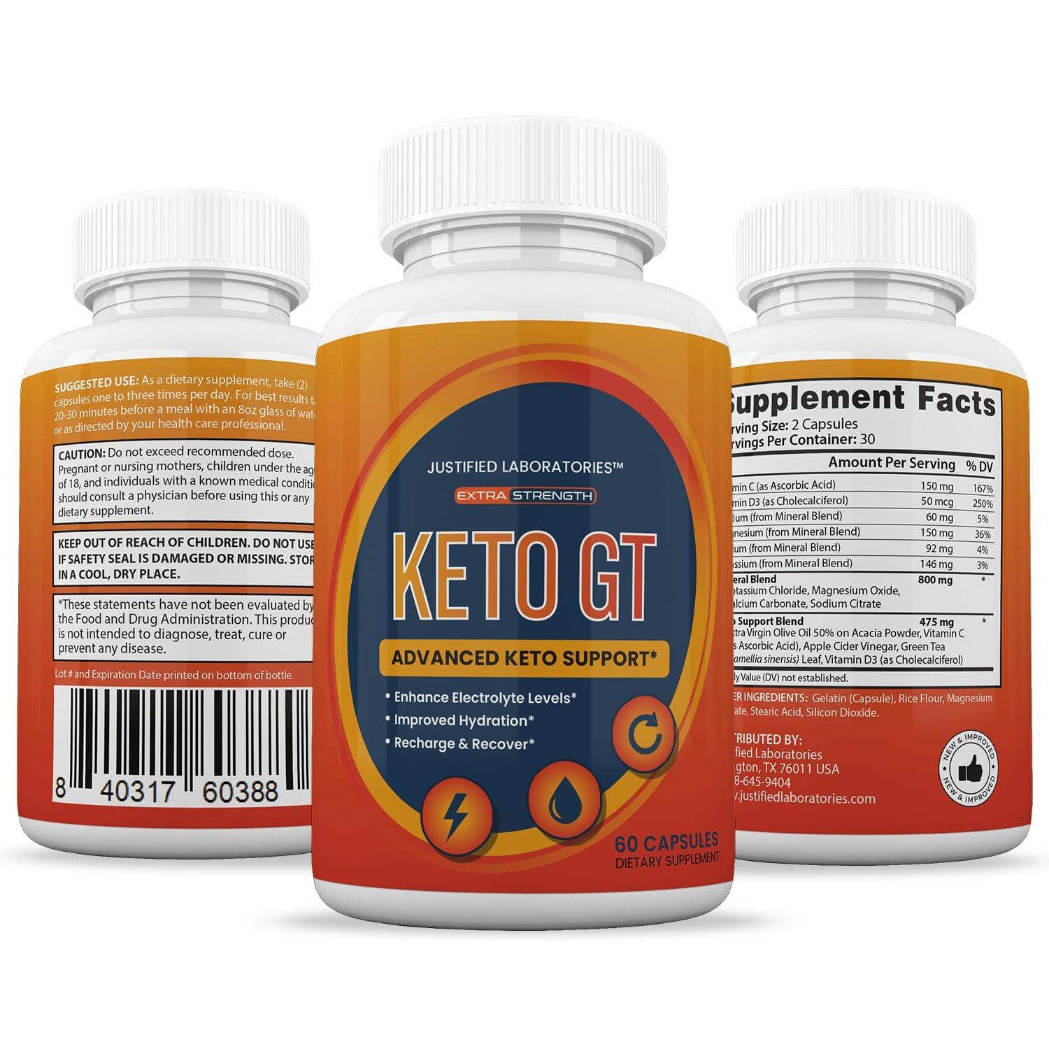 Justified Laboratories (3 Pack) Keto GT Keto Pills 1275MG New & Improved Formula Contains Apple Cider Vinegar Extra Virgin Olive Oil Powder Green Tea Leaf 180 Capsules