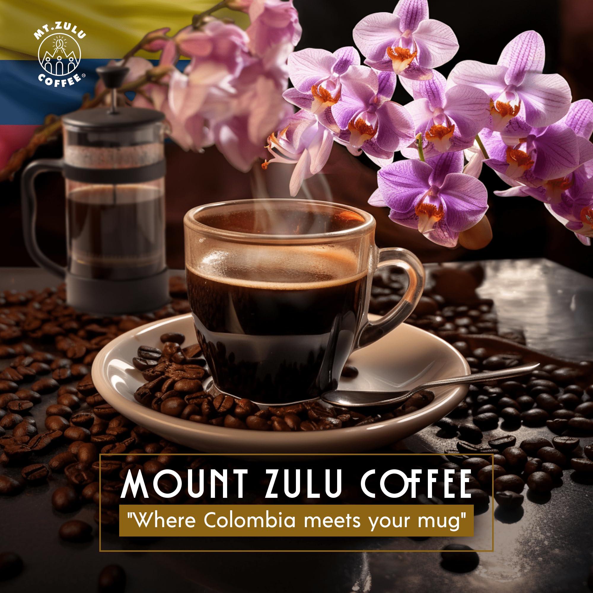MT. ZULU COFFEE Mt. Zulu Colombian Supremo Ground Coffee, Medium Roast, Gourmet 83.5 Cupping Score, Hand-Roasted at Origin, 100% Arabica, Balanced Cup, 12 oz Bag