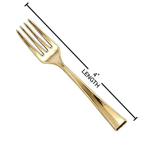Smarty Had A Party Plastic Gold Forks 600 Pcs - Disposable Appetizer Forks - 4" Mini Salad Forks - Small Dessert Cocktail Fork Set - Bulk Party Silverware Utensils Catering Supplies For Wedding, Birthday & All Occasions