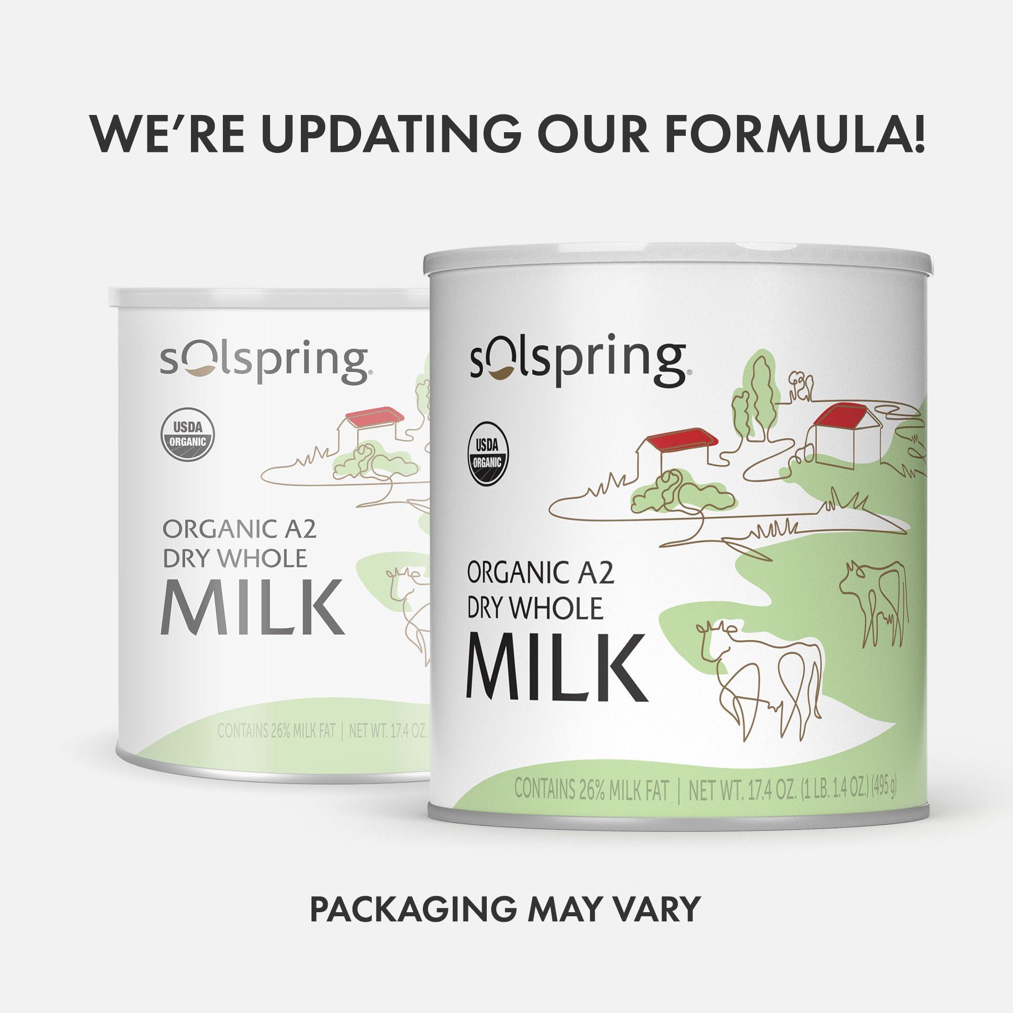 Dr. Mercola Solspring Organic A2 Dry Whole Milk, 15 Servings, 17.4 Oz. (495 g), Contains 26% Milk Fat, Gluten Free, Soy Free, Certified USDA Organic, Dr. Mercola
