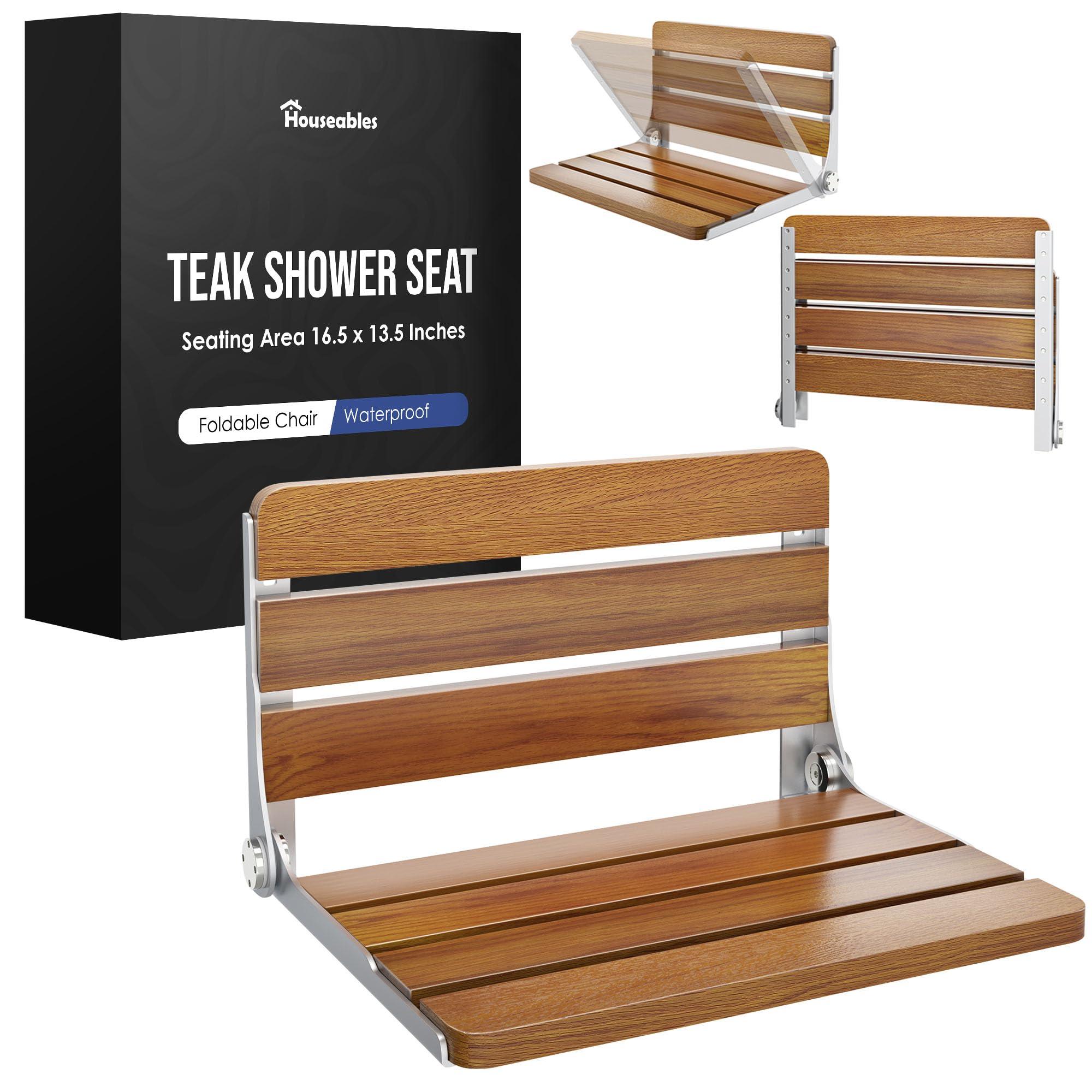 Houseables Teak Shower Seat, Folding Shower Seat Wall Mounted, Folding Shower Bench, Fold Down Shower Seat, Wall Mount Shower Seat, Wall Mount Shower Bench, Folding Teak Shower Seat, Wall Mounted Shower Bench