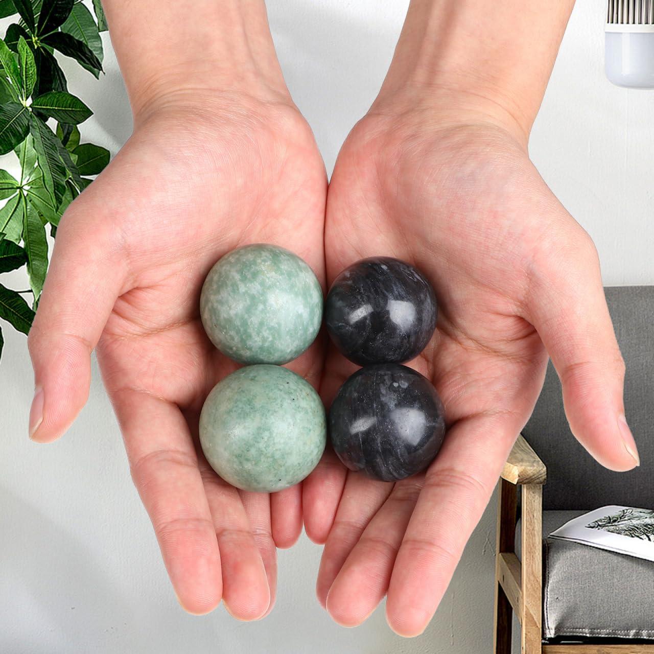 Healifty Healifty Baoding Balls Pack of 4-1.4 inch Chinese Balls for Hand, No Chime Chinese Health Exercise Massage Balls (Green,Black)