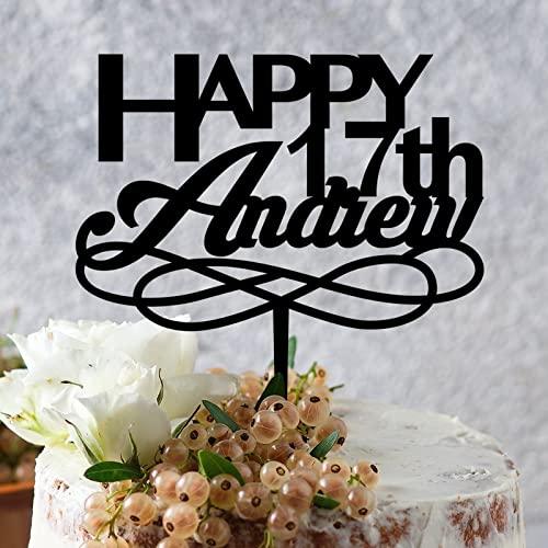 YJHLBHDIAN Happy 17th Cake Topper Black Acrylic Happy Birthday Party Decorations Cake Toppers Custom Birthday Cake Topper Decorations for Men Women Happy Birthday Gift to Children Adults Women Cake Toppers