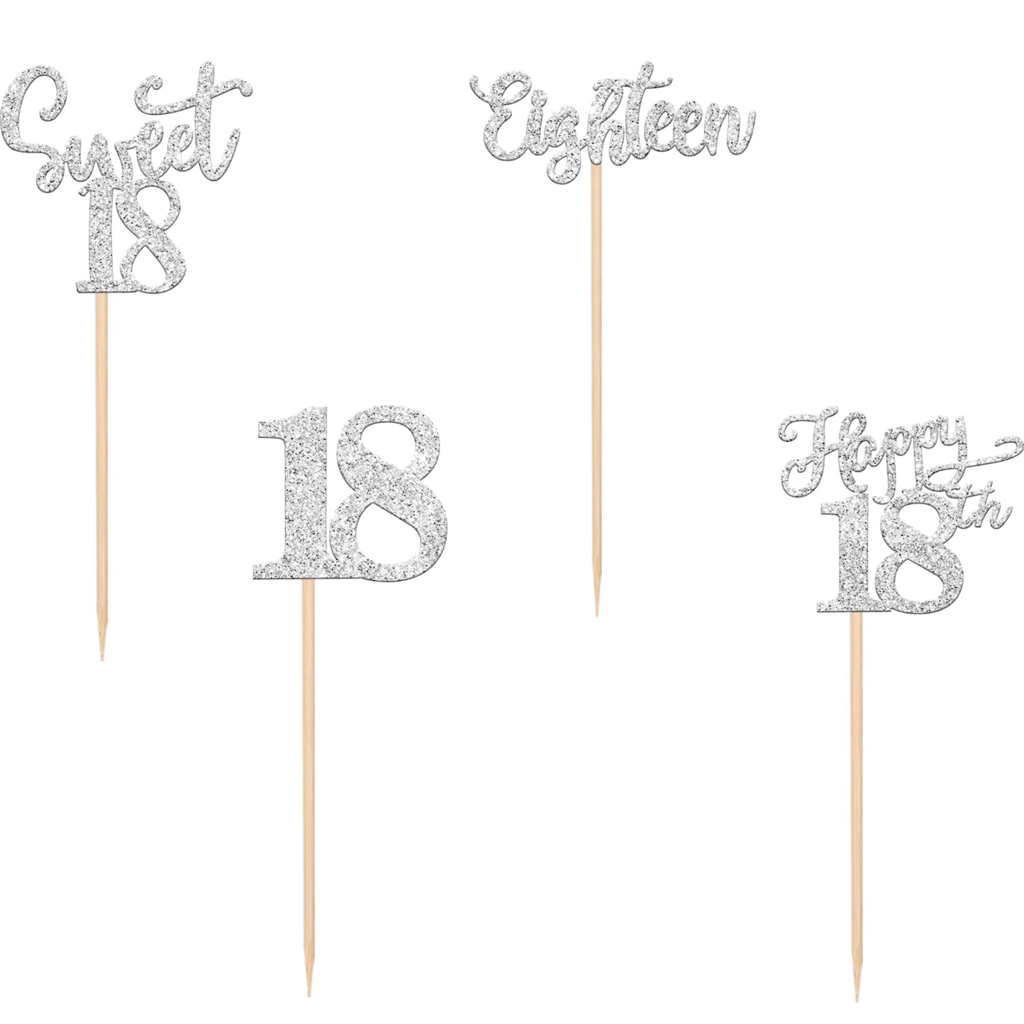Rsstarxi Rsstarxi 24 Pack Happy 18th Birthday Cupcake Toppers Glitter Sweet 18 Cupcake Toppers Eighteen 18 Fabulous Cake Decorations for 18th Birthday Anniversary Party Cake Decorations Silver