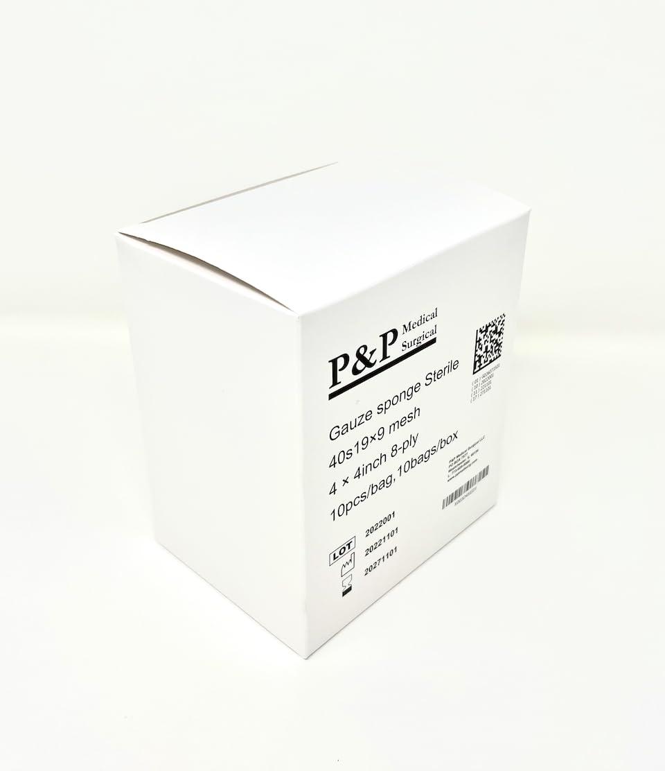 P&P Medical Surgical Gauze Surgical Sponges Cotton STERILE Woven 8-ply High Grade Quality 4\"x4\" Class I(a) All Purpose Pads Box of 1000