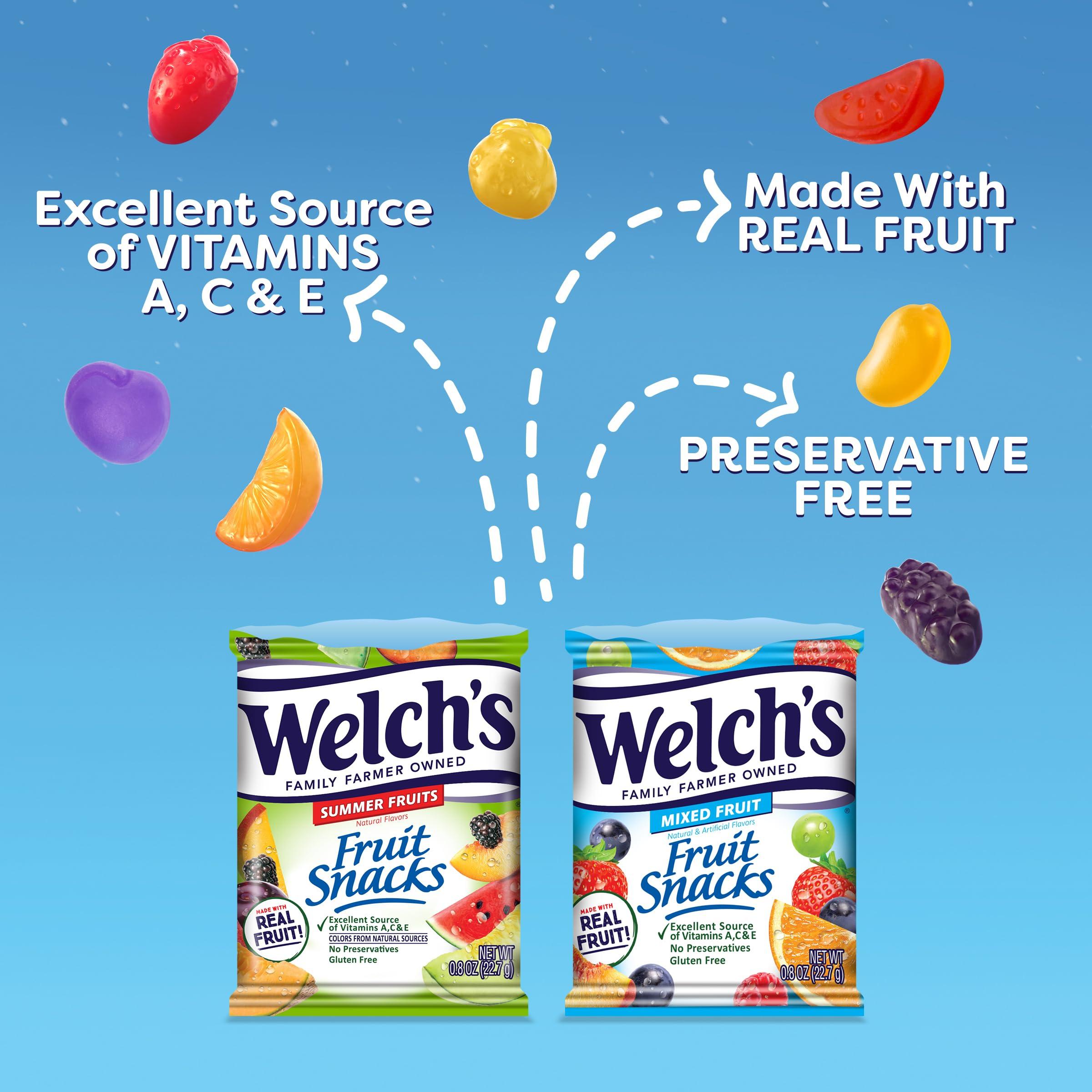 Welch’s Fruit Snacks Welch\'s Fruit Snacks, Mixed Fruit & Summer Fruits Variety Pack, Perfect for Valentine\'s Day, Bulk Pack, Gluten Free, Individual Single Serve Bags, 0.8 oz (Pack of 60)