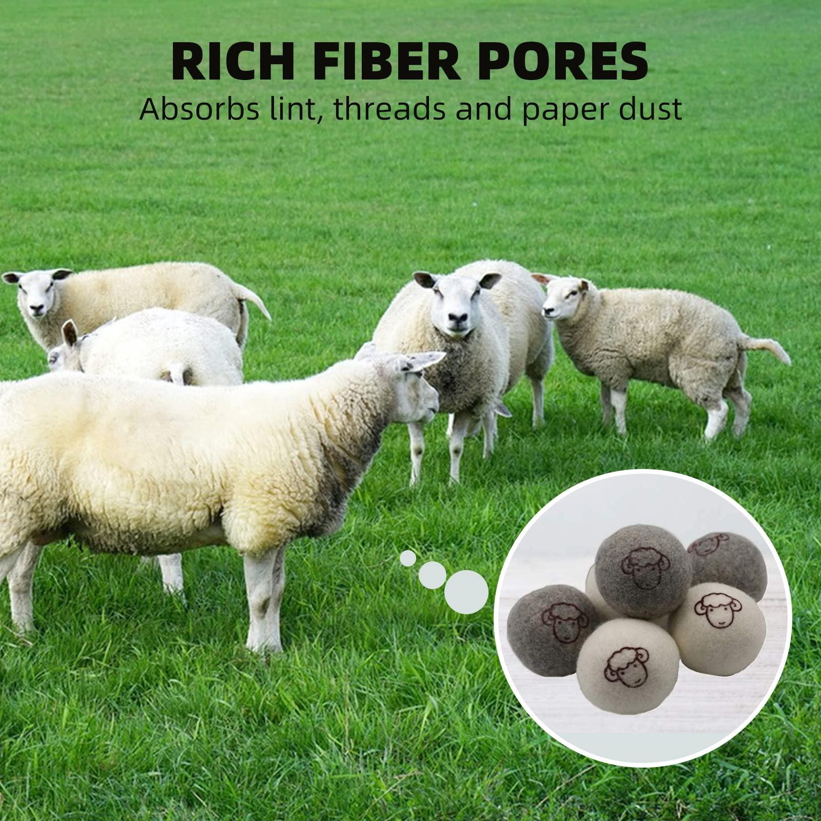 LNBEI Wool Dryer Balls - 6 PCS Tumble Dryer Balls, Hypoallergenic, Reusable, Anti Static Tumble Dryer Balls, Natural Fabric Softener, Reduce Drying Time and Wrinkles, Wool Balls for Tumble Dryer