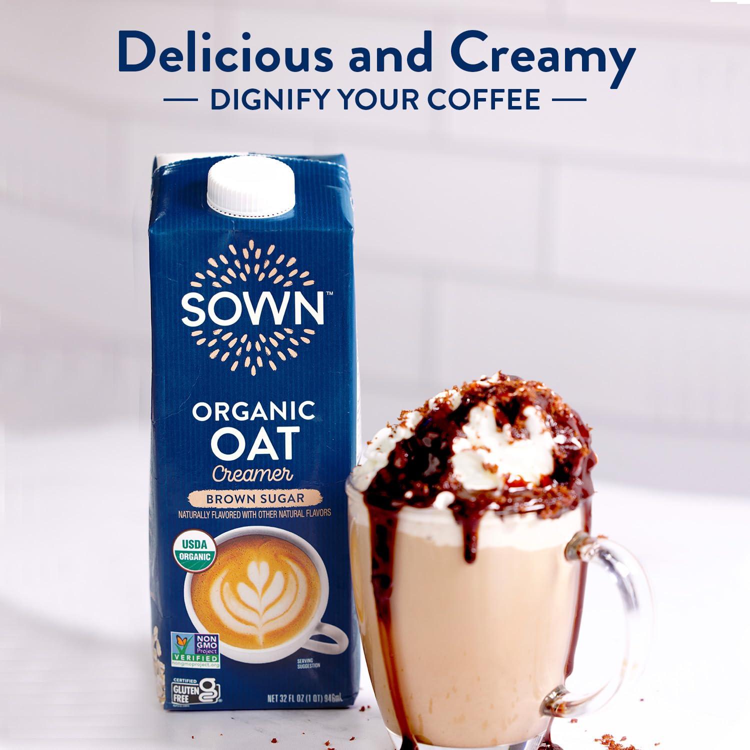 SOWN SOWN Organic Oat Creamer Brown Sugar - Barista Oat Milk Non Dairy Coffee Creamer - Plant Based, Dairy-Free, Vegan, Gluten-Free, Non-GMO, Shelf Stable - 32oz (Pack of 6)