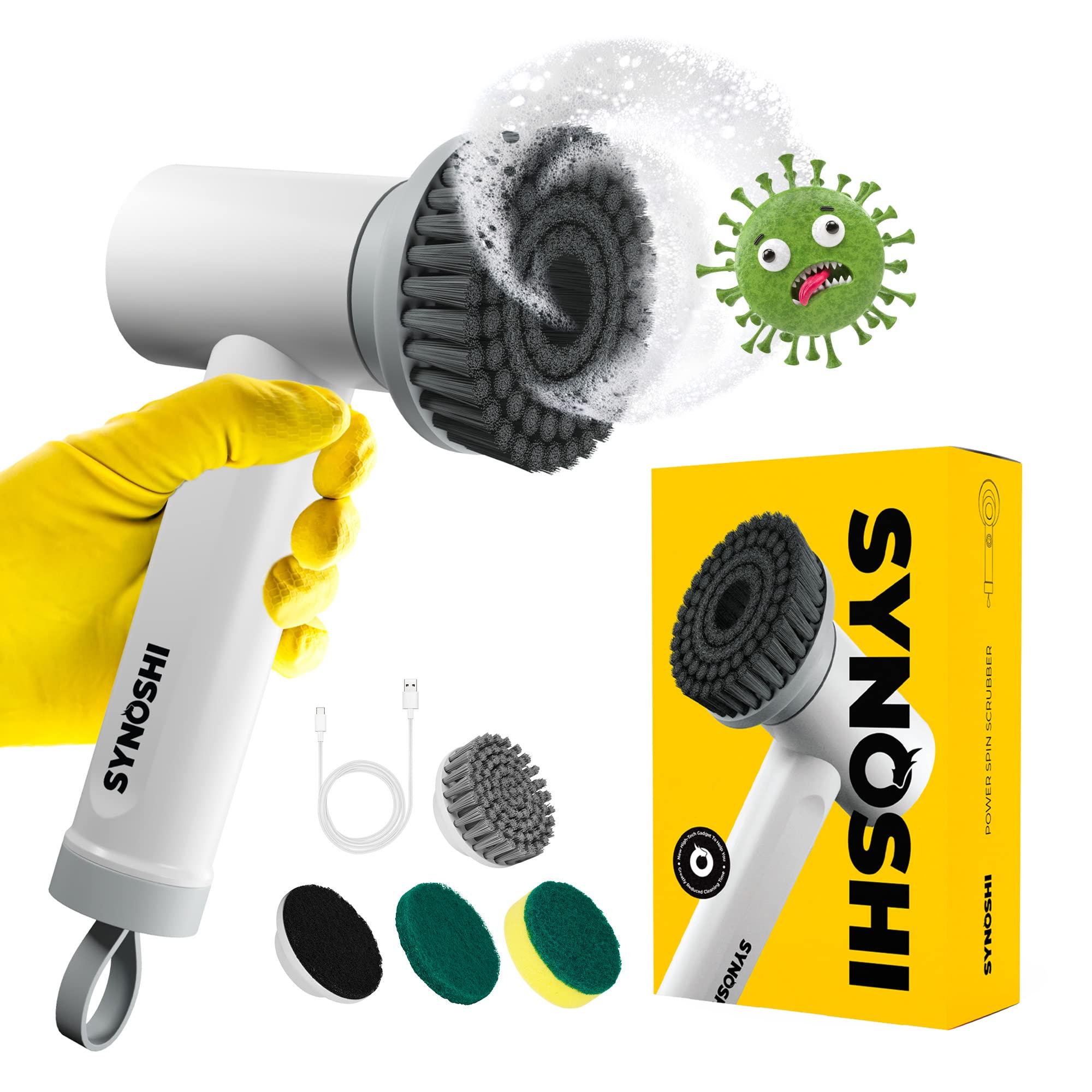 SYNOSHI Kitchen Set | SYNOSHI Electric Spin Scrubber Kit + 6 Sponge Brush Heads + 2 Steel Brush Heads