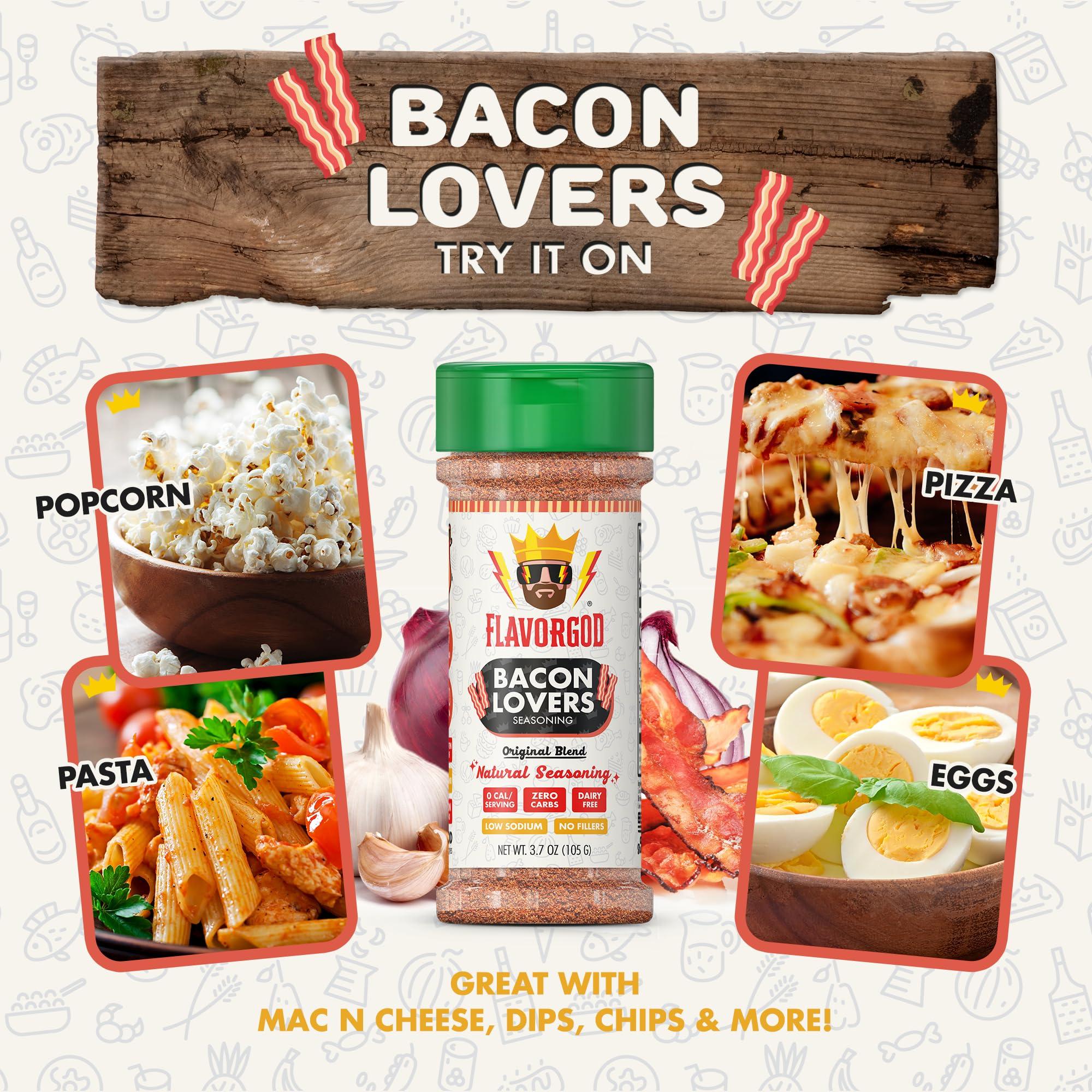 Flavor God Bacon Lovers Seasoning Mix by Flavor God - Premium All Natural & Healthy Spice Blend for Beef, Eggs, Salad & Vegetables - Kosher, Low Sodium, Gluten-Free, Vegan & Keto Friendly - Great Flavor Spices and Seasoning Gift