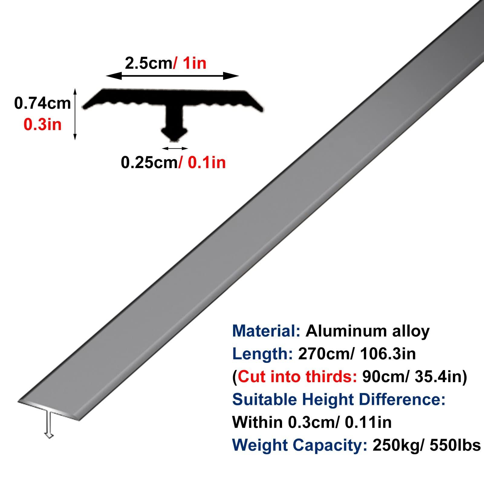LJHU Threshold Transition Strips Durable Indoor Transition Strips, T-Mold Reducer Flute for Tile to Laminate/Wood to Tile, Customizable Size Easy Clean Floor Transition (Color : Silver, Size : Large)