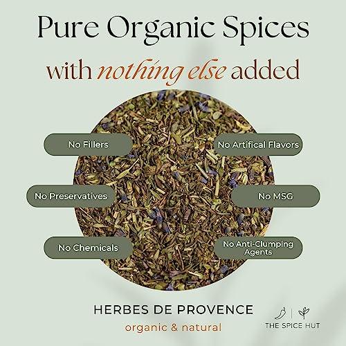 The Spice Hut Spice Hut - Organic Herbes De Provence Seasoning Mix with Lavender, Salt Free, Authentic Provencal Blend- French Herbs de Provence Spice for Cooking Roasted Chicken, Vegetables, Soup / All-Natural, Kosher, Vegan, Gluten Free, Keto -No MSG- 1oz Pack
