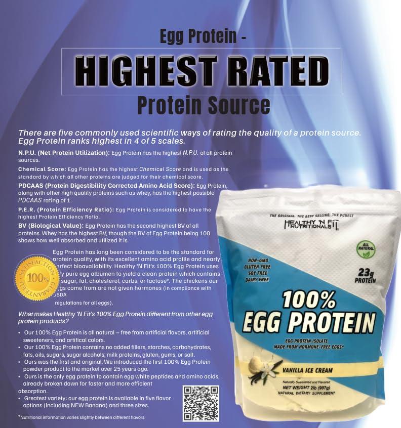Healthy 'N Fit Healthy \'N Fit - 100% Egg Protein (unflavored & unsweetened) Natural, 2 lb Bag, Just Egg Instant Dried Egg Whites: Great for Baking and Mixing.