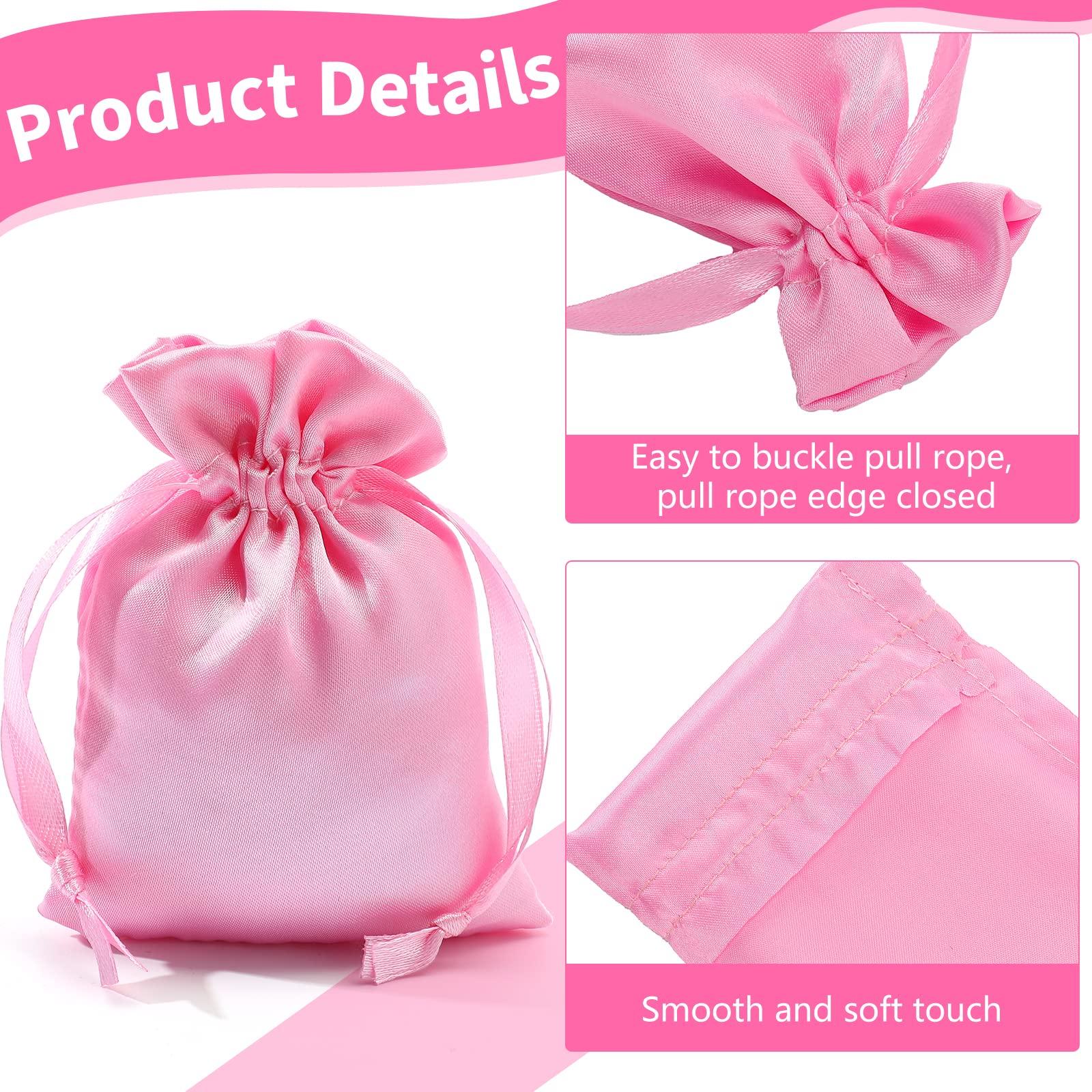 Shappy 50 Pieces 3 x 4 Satin Bags with Drawstring Gift Pouch Mini Jewelry Bags Small Wedding Favor Bags Smooth Soft Satin Fabric Candy Pouches for Baby Shower Decoration (Pink)