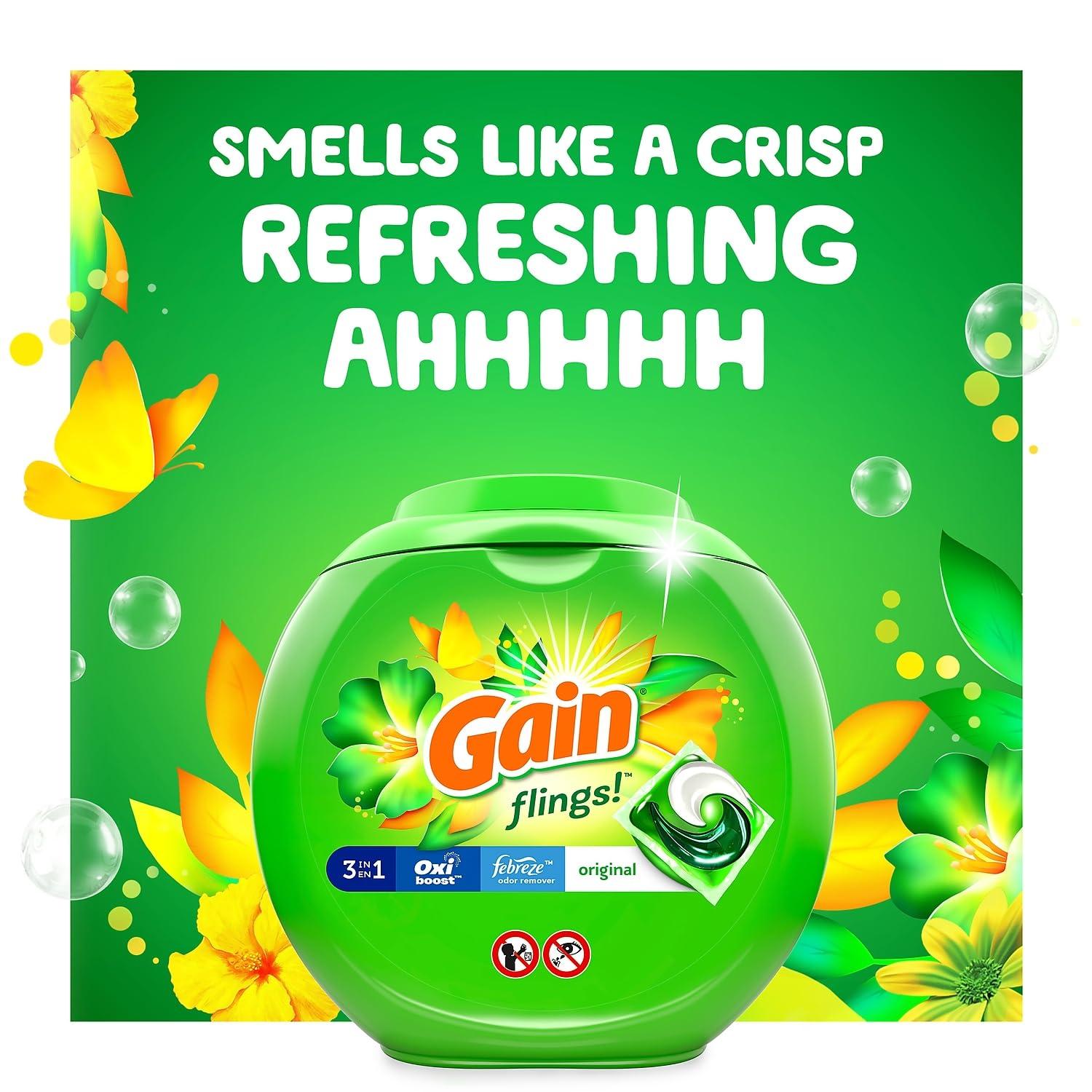 Gain Gain Flings Laundry Detergent Pacs, Original Scent, 81 count