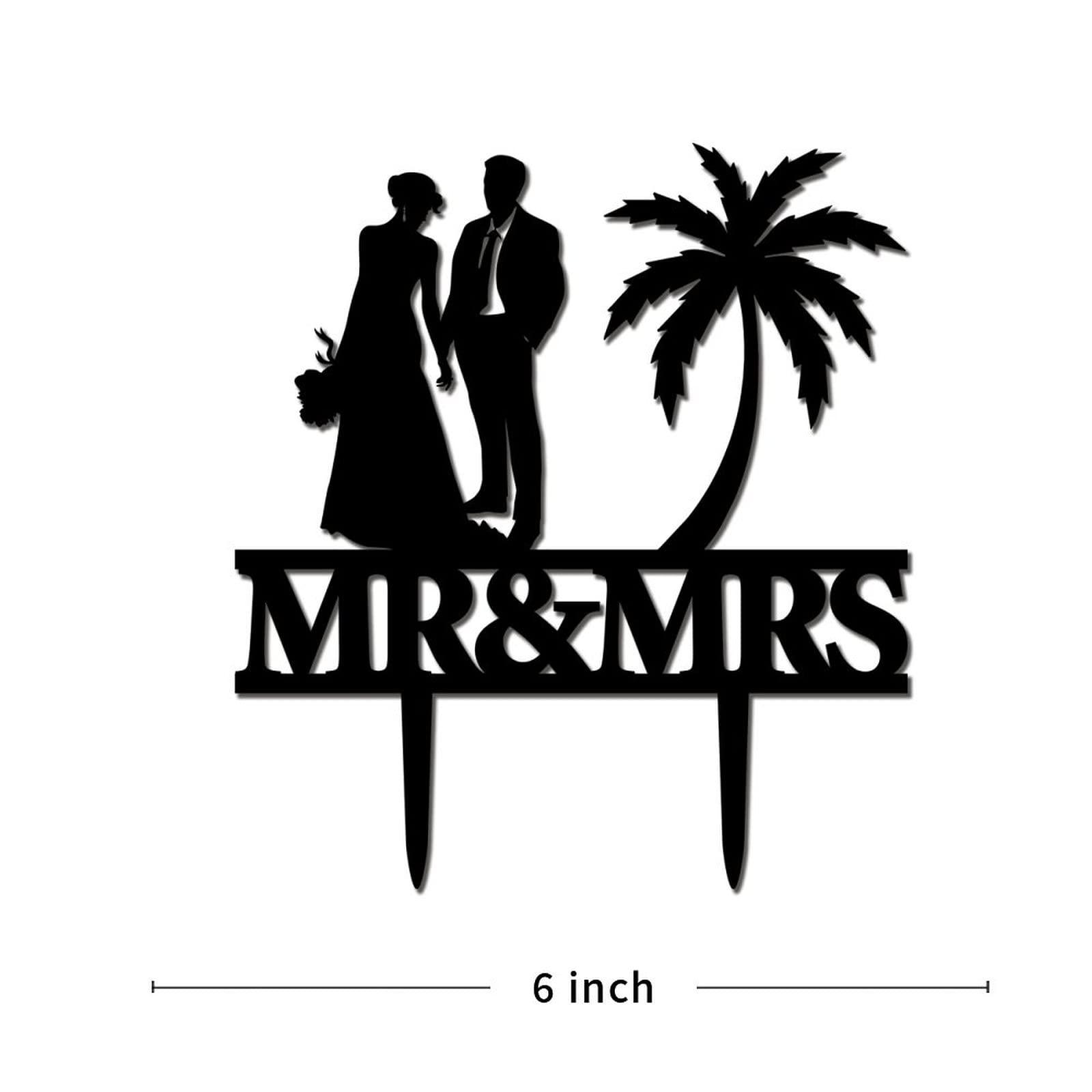 UanMere Cake Toppers Personalized Beach Theme Wedding Cake Toppers with Last Name Black Acrylic Anniversary Cake Topper Mr And Mrs Engagement Cake Supplies Boho Gifts for Married