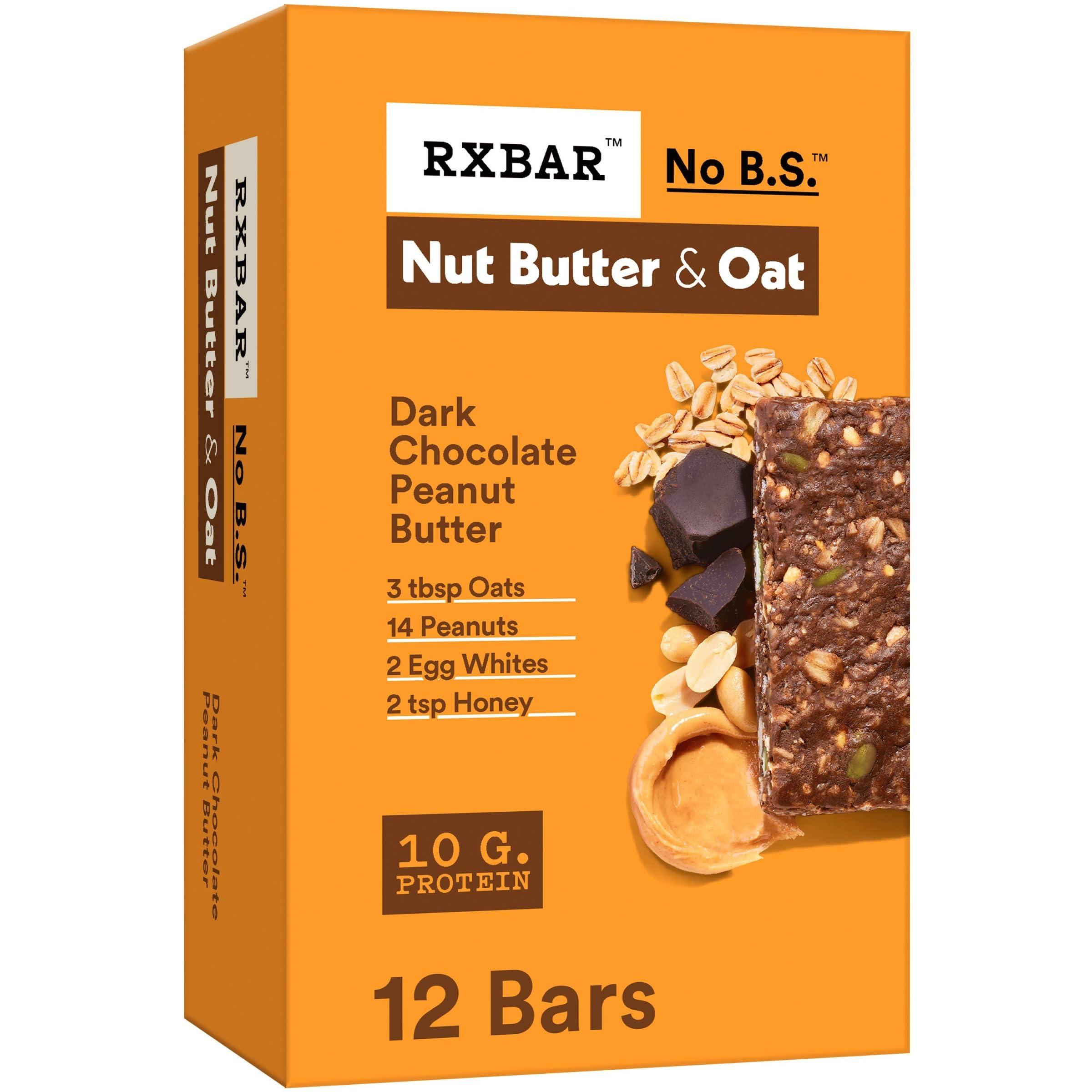 RXBAR RXBAR Nut Butter and Oat Protein Bars, Protein Snacks, Snack Bars, Dark Chocolate Peanut Butter, 23.2oz Box (12 Bars)