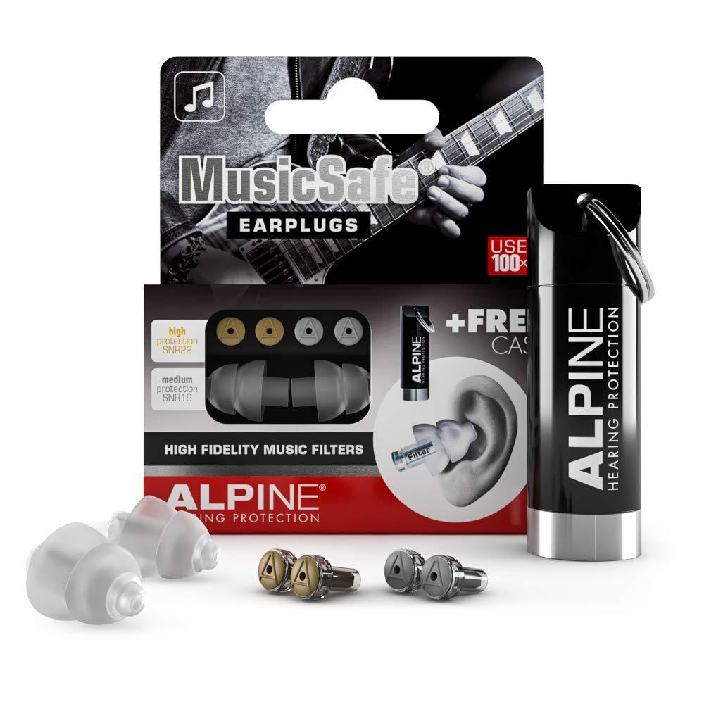 Alpine Hearing Protection Alpine MusicSafe - High Fidelity Earplugs for Musicians - 2 Interchangeable Filter Sets: 19 & 22 dB - Professional Musician Hearing Protection - Transparent