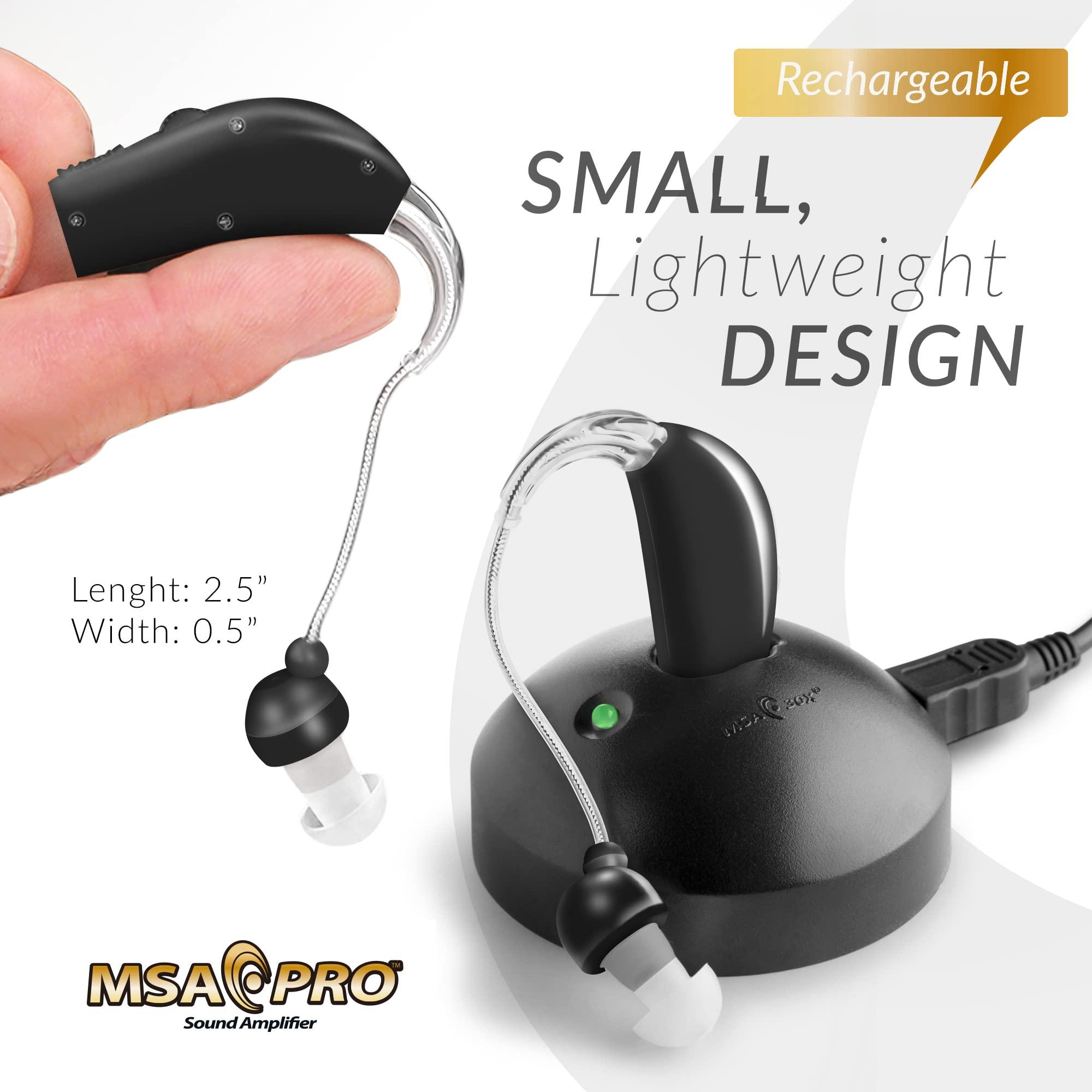 MSA 30X MSA PRO Sound Amplifier, Amplifies Sound by 30 Times, Alternative to Hearing Aids for Seniors, Up to 20 Hours Continuous Use, Lightweight, Nearly Invisible, Adjustable Volume, Fast Charging, Black, 1ct