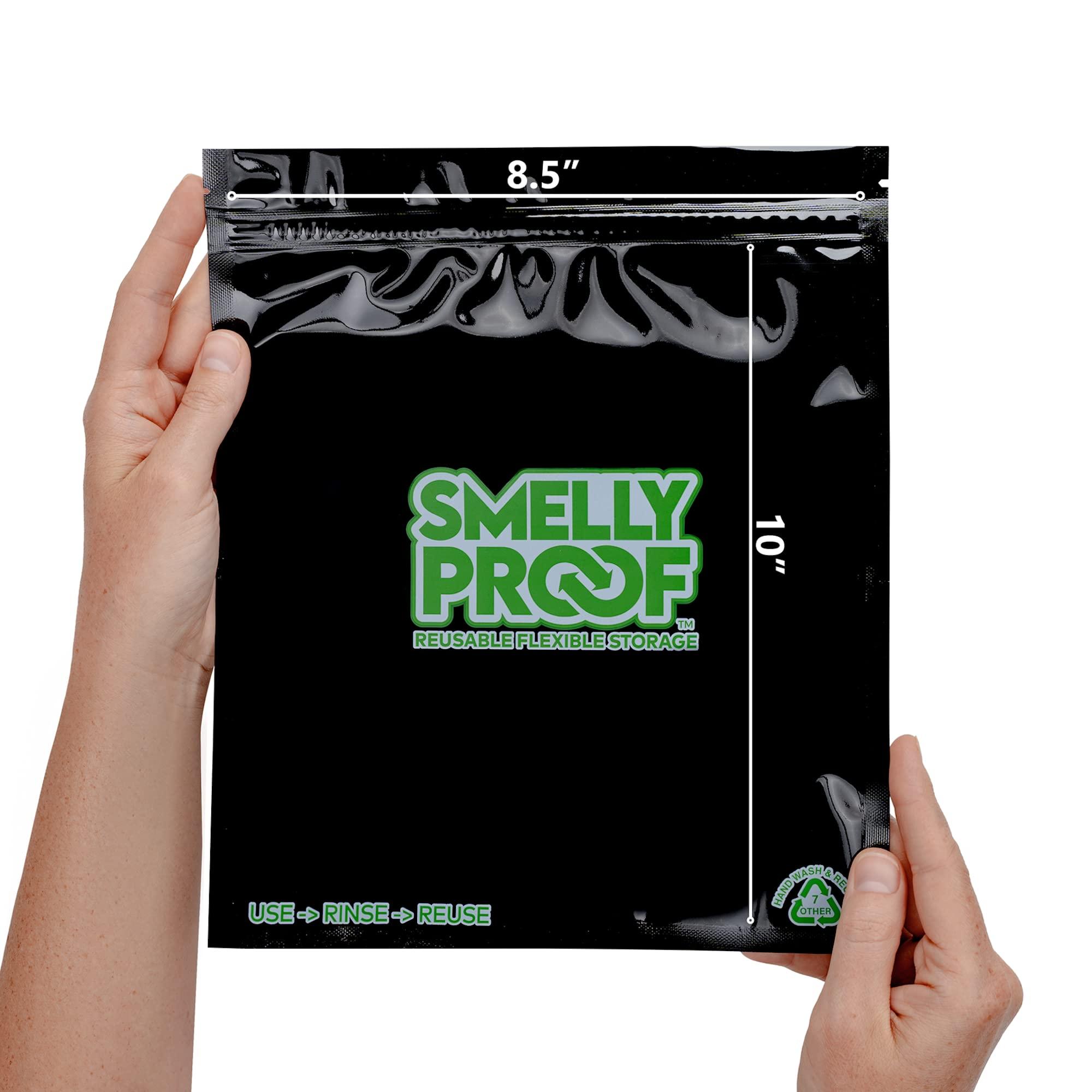 Smelly Proof 10pk 4-MIL Thick HEAVY DUTY Smelly Proof Reusable Bags Black, Reusable Food Storage Bags, Washable Ziplock Bags, US-Made, BPA Free, No PEVA, Non-Silicone, 10 x Reusable Freezer Bags, Quart 8.5\" x 10\"
