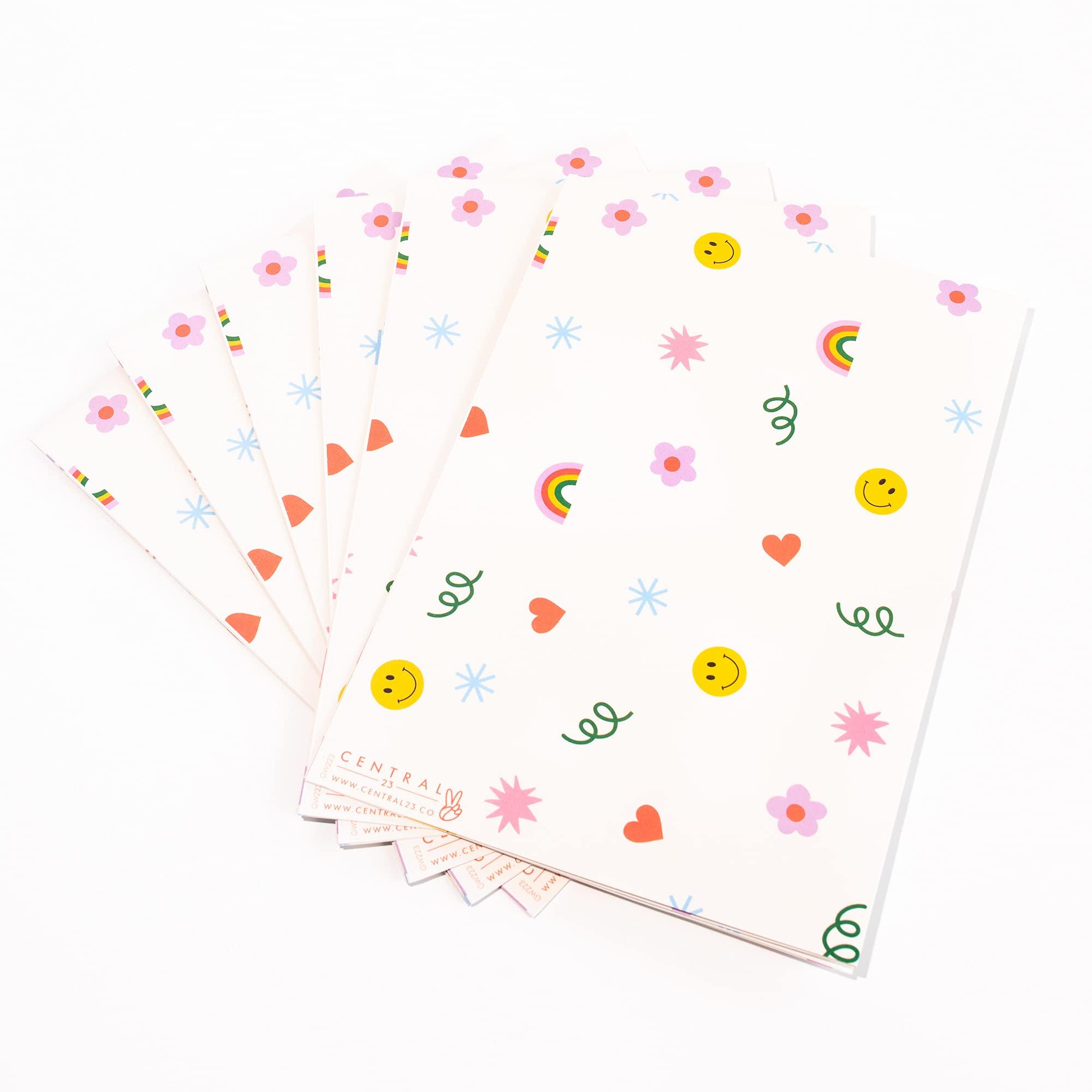 CENTRAL 23 CENTRAL 23 - Cute Wrapping Paper - 6 Sheets of Birthday Gift Wrap - Rainbows Smileys Hearts - For Children - Girls Boys - Recyclable