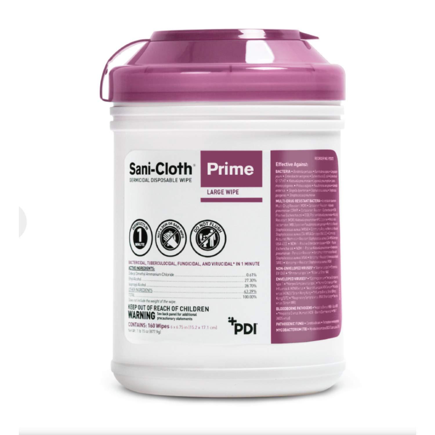 PDI PDI P25372 Disposable Germicidal Wipes, Large, Case, 12 Boxes, 1920 Wipes, 6.75" x 6", Wipes Canister
