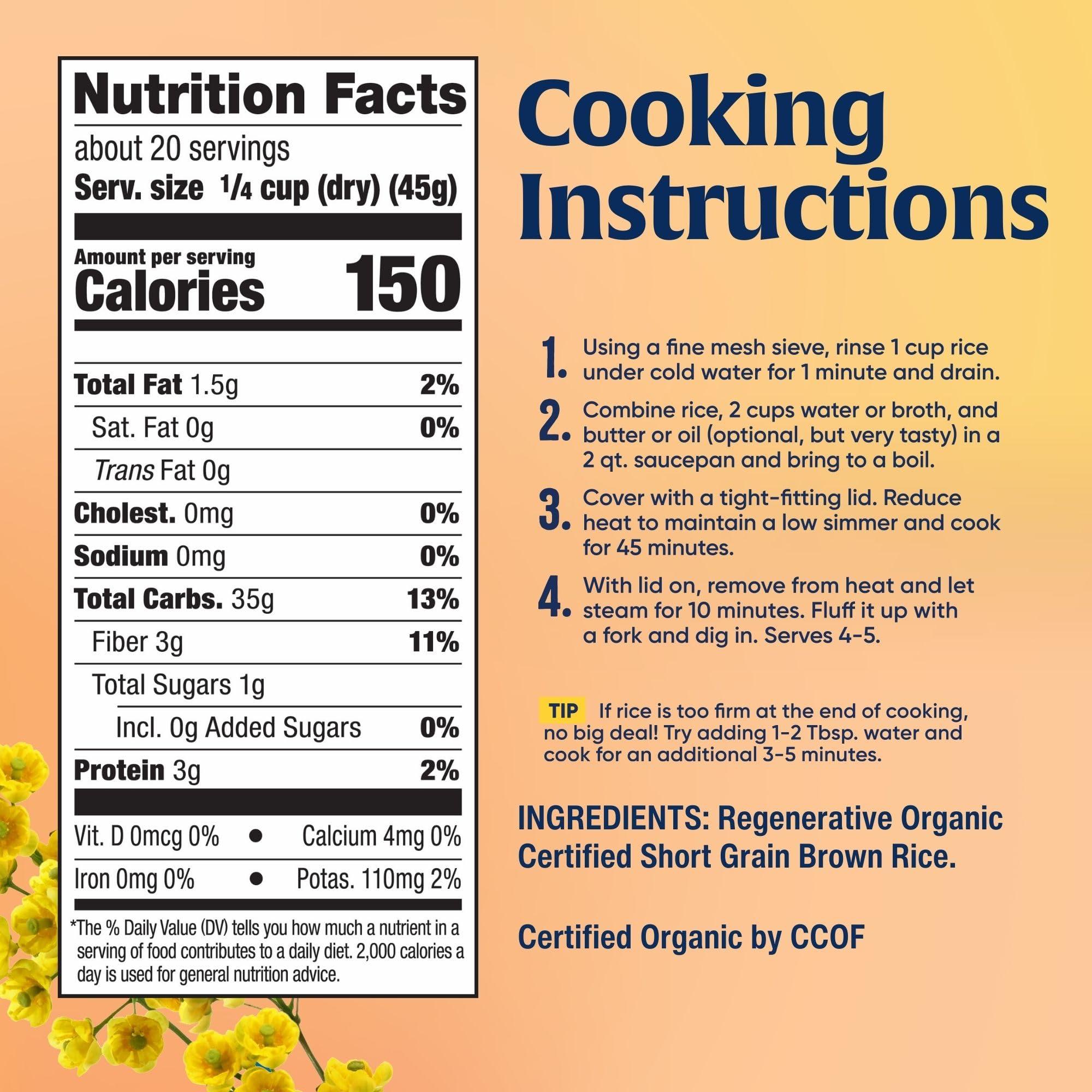 Lundberg Lundberg Short Grain Brown Rice, Regenerative Organic Certified, 6-Pack Slightly Nutty, Sticky Rice Responsibly Grown in California, 32 Oz Ea