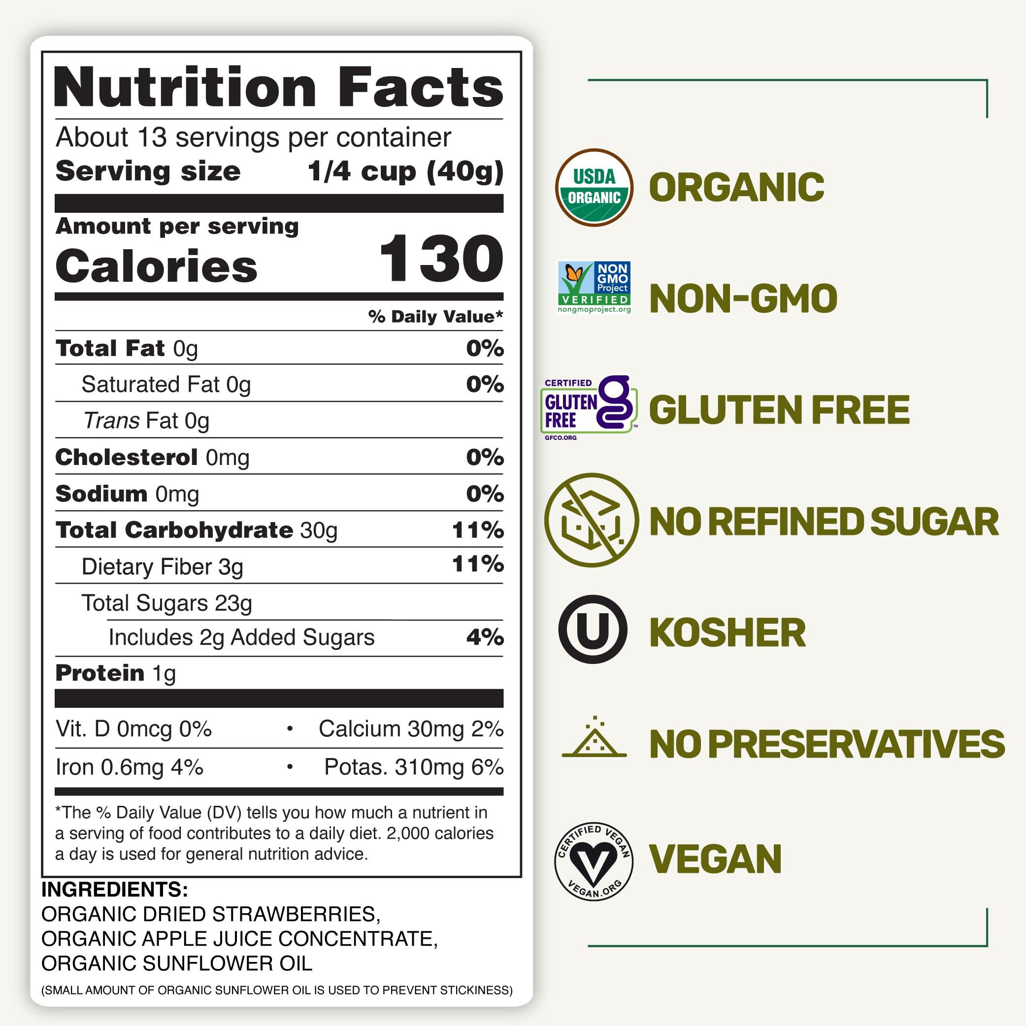 Happy Village Happy Village Organic Whole Dried Strawberries, 18 OZ Resealable Pack- Soft & Juicy, Kosher, Non-GMO, No Refined Sugar, Organic Apple Juice Infused Organic Dried Strawberry