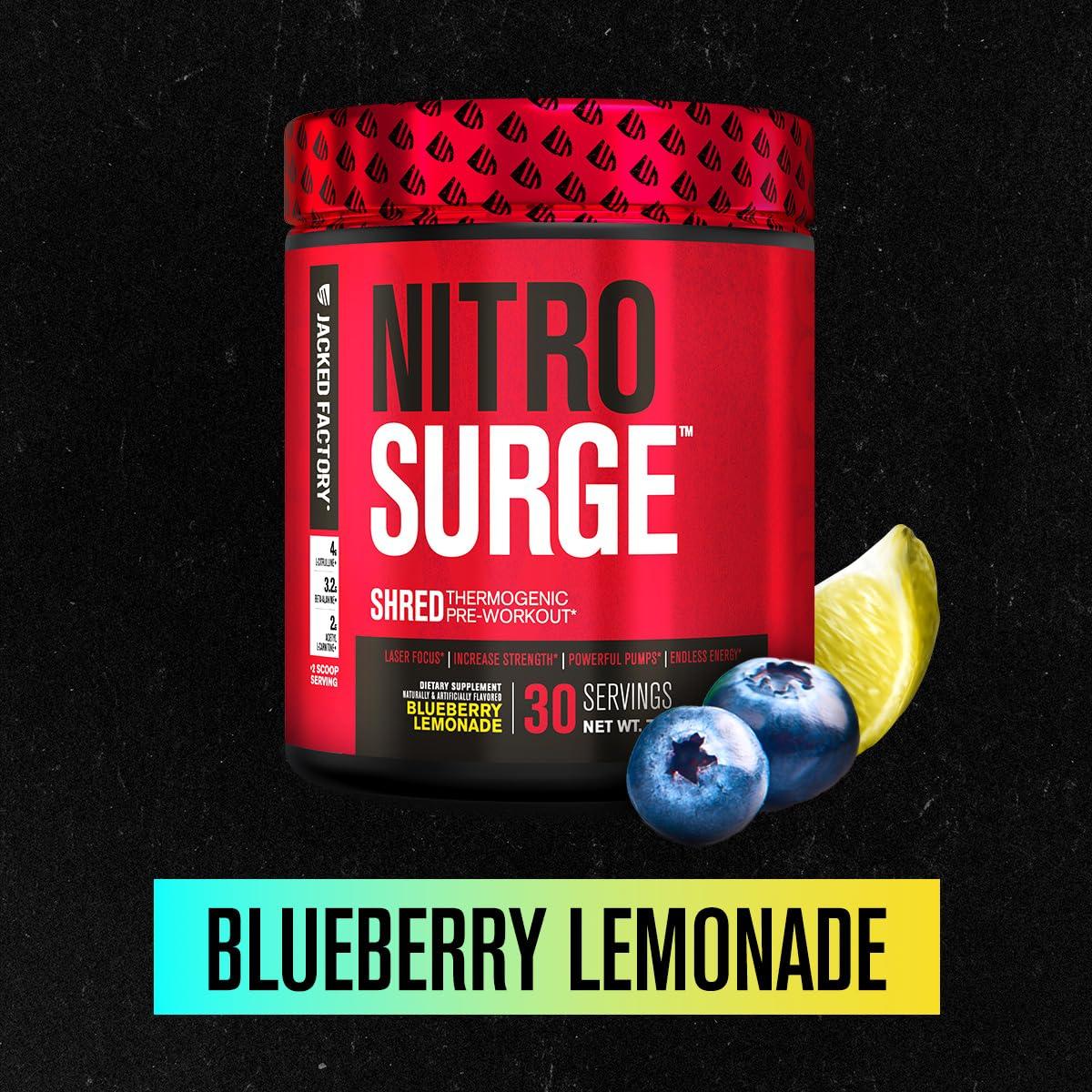Jacked Factory Jacked Factory Nitrosurge Shred Thermogenic Pre-Workout in Blueberry Lemonade & BCAA in Fruit Punch for Body Recomposition, Muscle Building and Recovery