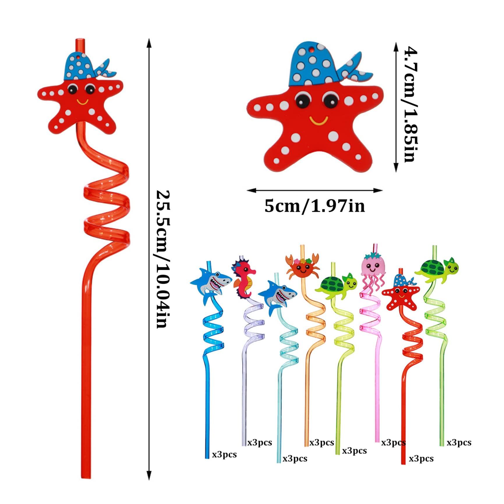 Nicedeal Nicedeal Reusable Party Straws,Crazy Straws Animal Silly Twisty Plastic Drinking Straws for Kids Under The Sea Party Favors 24PCS