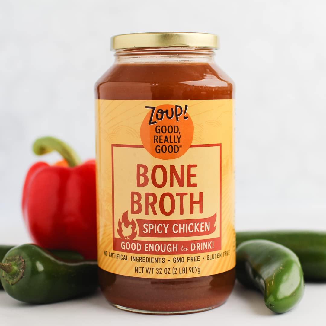 Zoup! Spicy Chicken Bone Broth by Zoup! Keto-Friendly, Non-GMO, Paleo-Friendly Clear Spicy Chicken Bone Broth - Great for Stock, Bouillon, Soup Base or in Gravy - 2-Pack (32 oz)