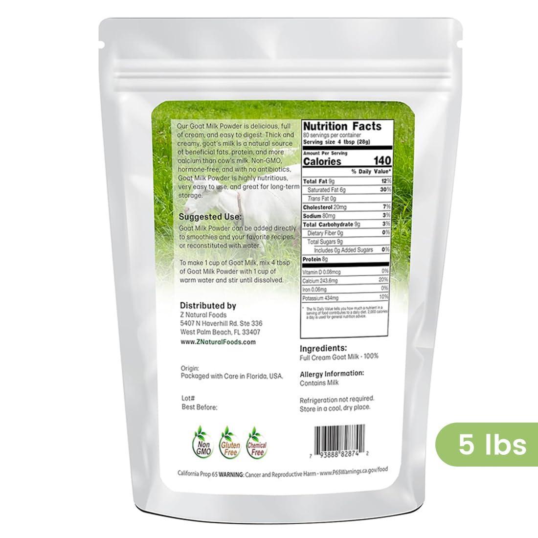 Z Natural Foods Z Natural Foods Goat Milk Powder - Pure Netherlands Full Cream Milk, Powdered Goat Milk, Highly Nutritious, Easy Digestion - Whole Goats Milk for Adults for Smoothies, Cooking, Baking, 5 lbs