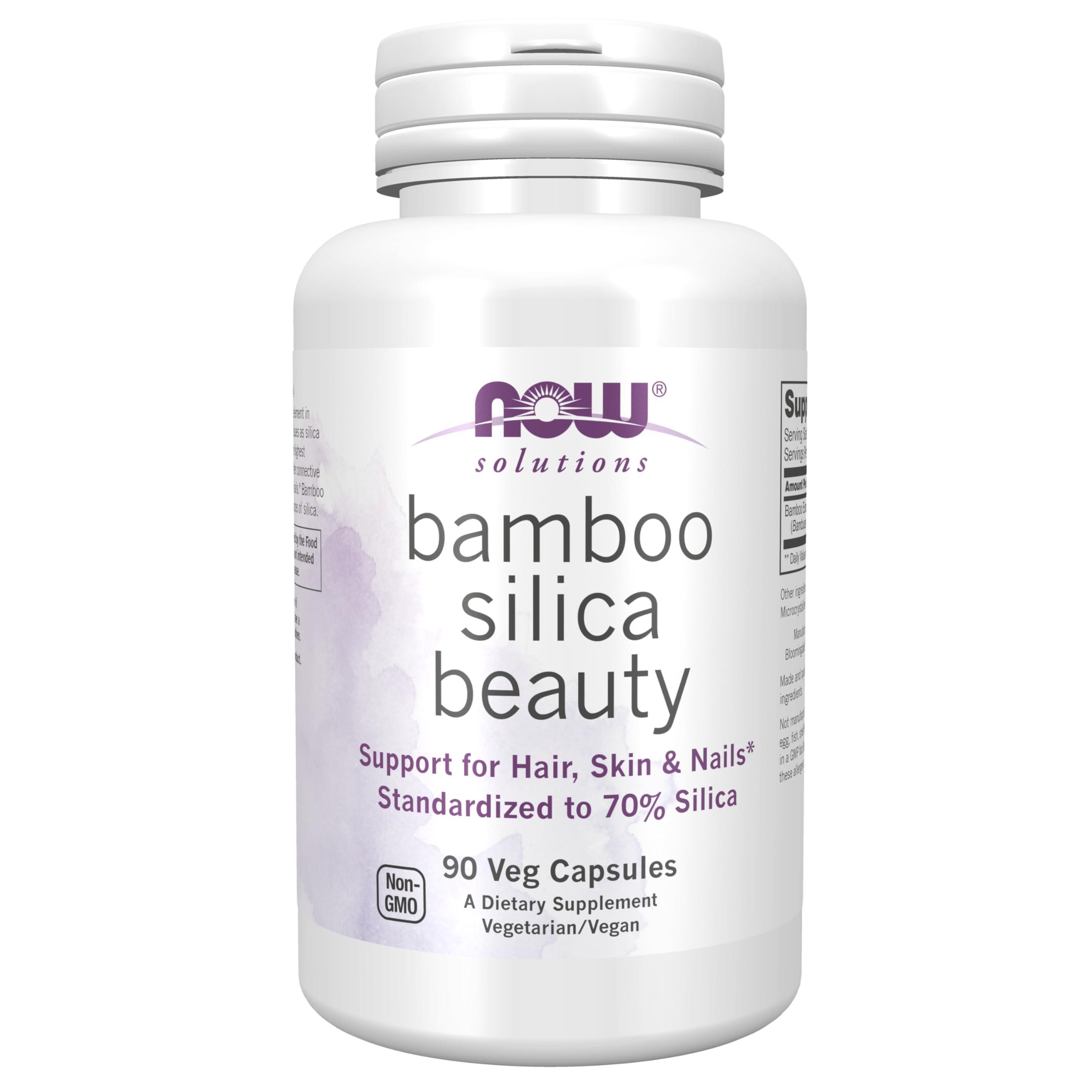 NOW NOW Solutions, Bamboo Silica Beauty, Support for Hair, Skin & Nails, Standardized to 70% Silica, 90 Veg Capsules