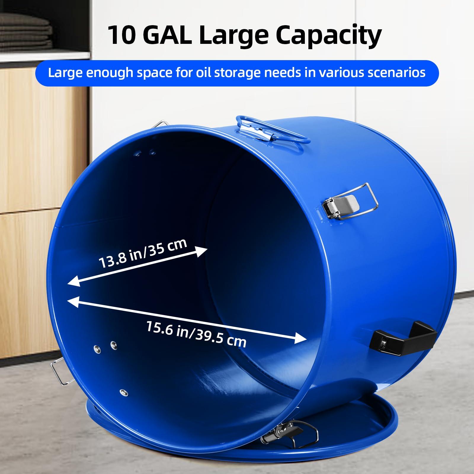 CuisinAid Fryer Grease Bucket 10 Gal, Oil Disposal Caddy, Steel Fryer Oil Transport Container with Rust-Proof Coating, Grease Can with Lid & Lock Clips & Filter Bag for Cooking Oil Filtering