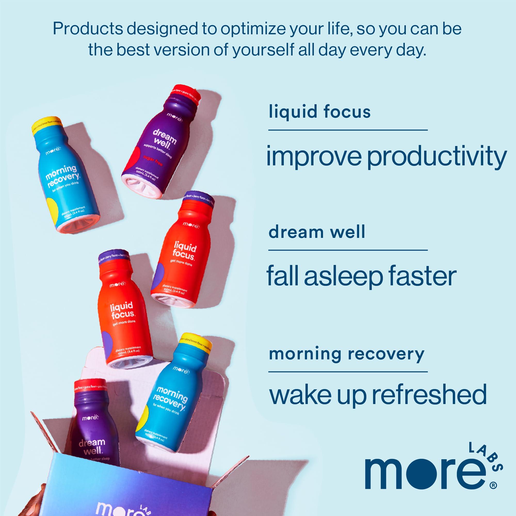 More Labs More Labs Liquid Focus, Nootropic Smart Drink with Powerful Antioxidants & Adaptogenic Herbs for Energy and Concentration, 150mg Caffeine (Pack of 24)