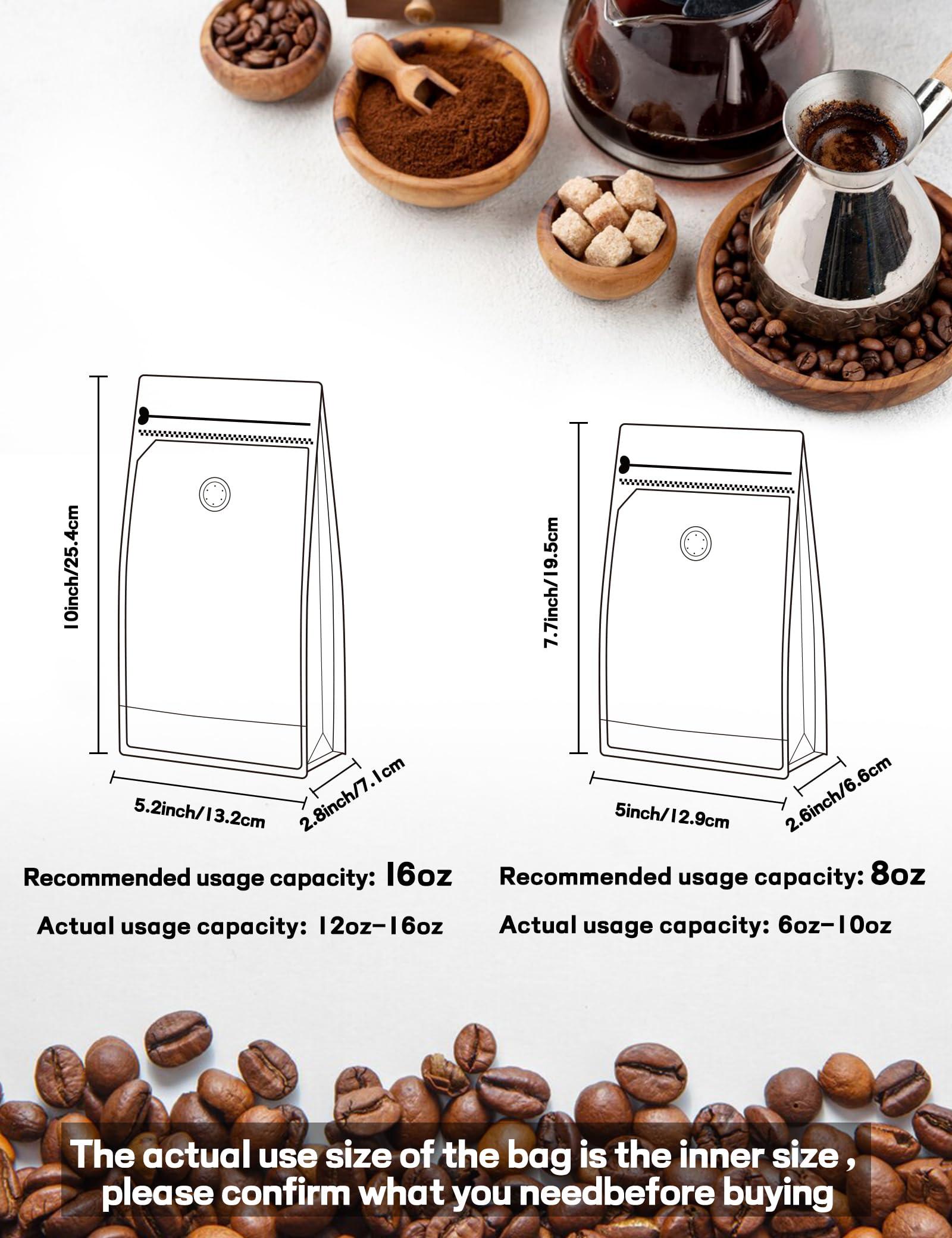 FireKylin 50 PCS Coffee Bags with Valve, (16 oz, 1 lb) Stand Up Pouches, Resealable coffee bean bags, Vented food storage bags Side Zipper(White)