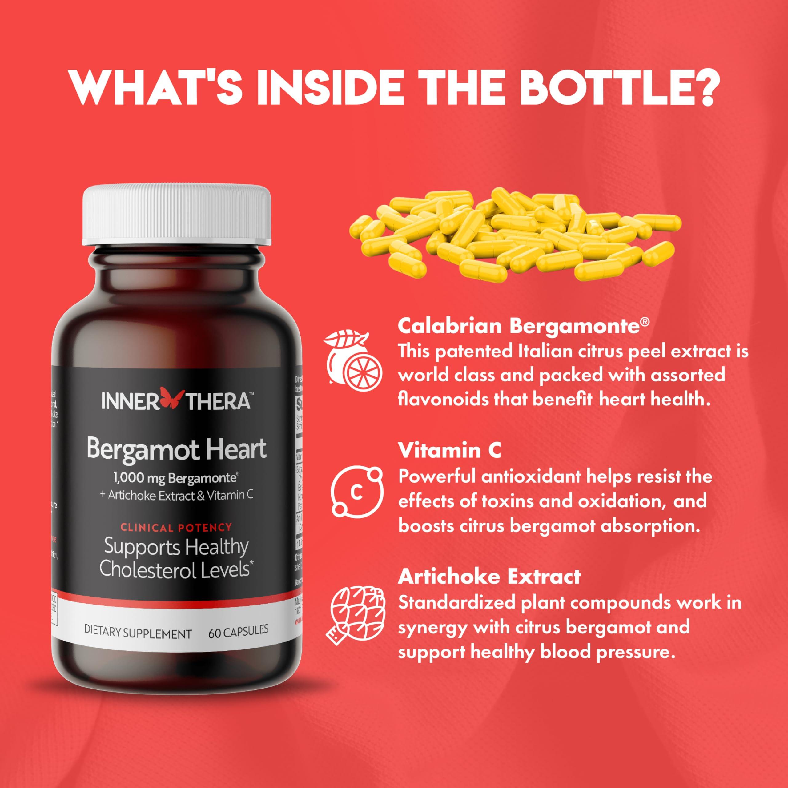 INNERTHERA Bergamot Heart Advanced Italian Citrus Bergamot - Clinically Proven & Cardiologist Developed- Highest Polyphenols - 1000mg Patented Italian Bergamonte - Supplement for High Cholesterol & Heart Health