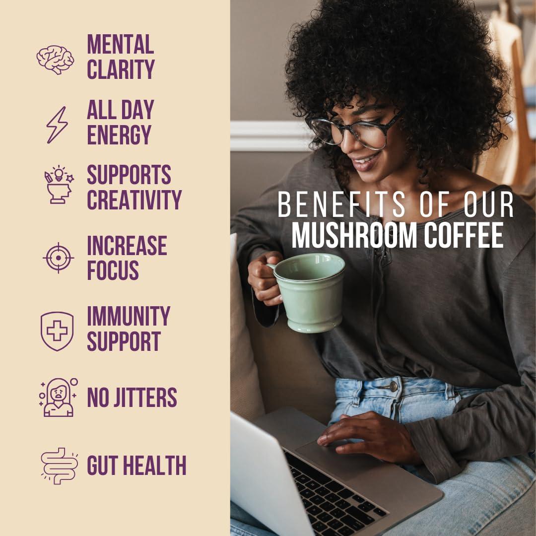 Grateful Earth Grateful Earth Mushroom Coffee, Coconut Instant Coffee with Cinnamon, Turmeric, Lions Mane Mushrooms, L-Theanine, Chaga, Super Brain Blend For Energy & Immune Support, Dairy & Gluten Free, 20 Packets