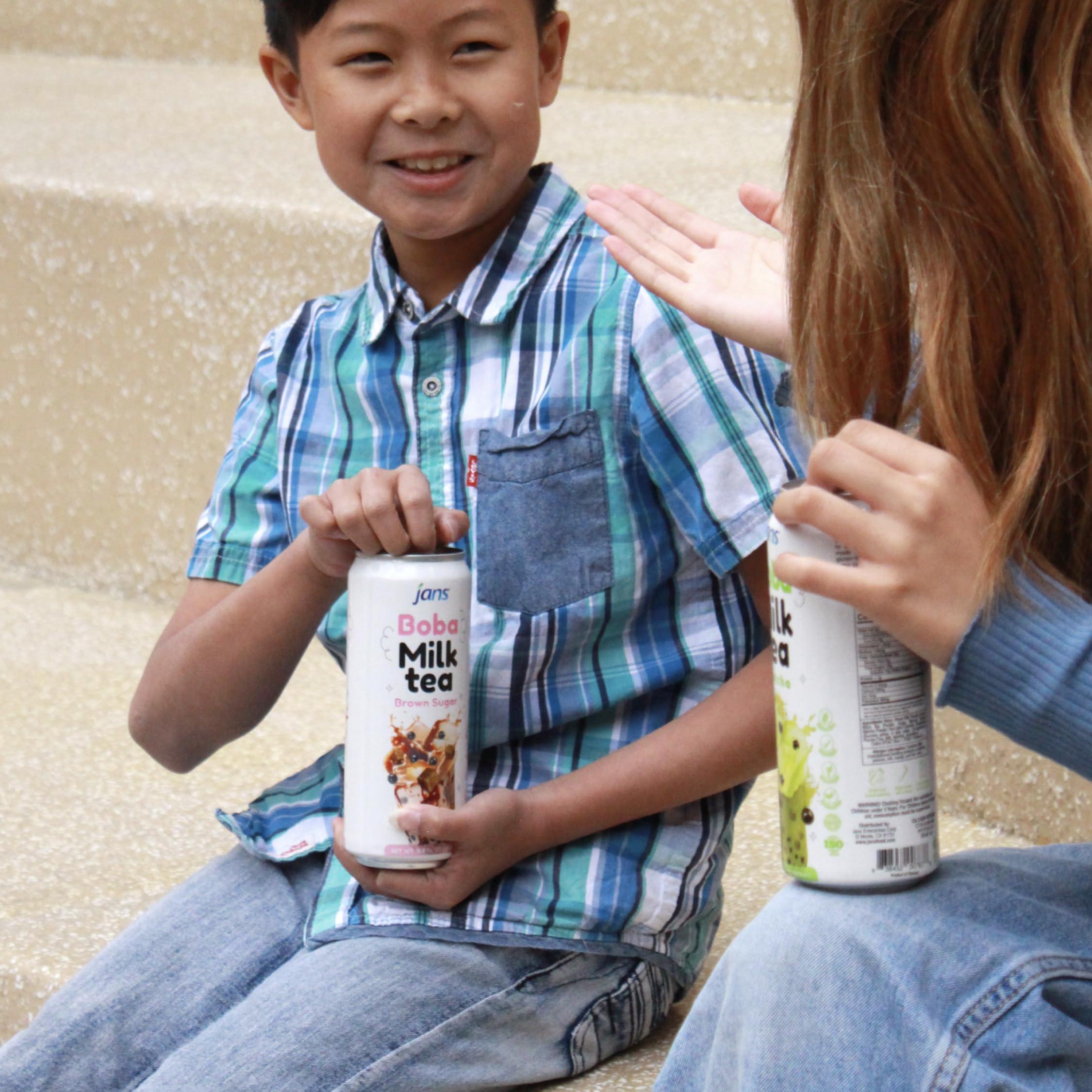 Jans Jans Boba Milk Tea Brown Sugar Flavor, Thick Sweet and Creamy Milk tea beverages with tapioca bubble boba, milky boba taiwanese tea 16.9 fl oz per can (Pack of 1)