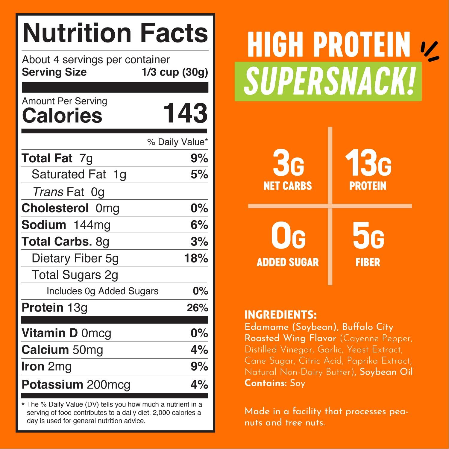 The Only Bean The Only Bean - Crunchy Roasted Edamame Beans (Buffalo), Keto Snacks, Healthy Snacks For Adults and Kids, Low Carb High Protein Snacks, Low Calorie Gluten-Free Snack, Vegan Keto Food - 4 oz (3 Pack)