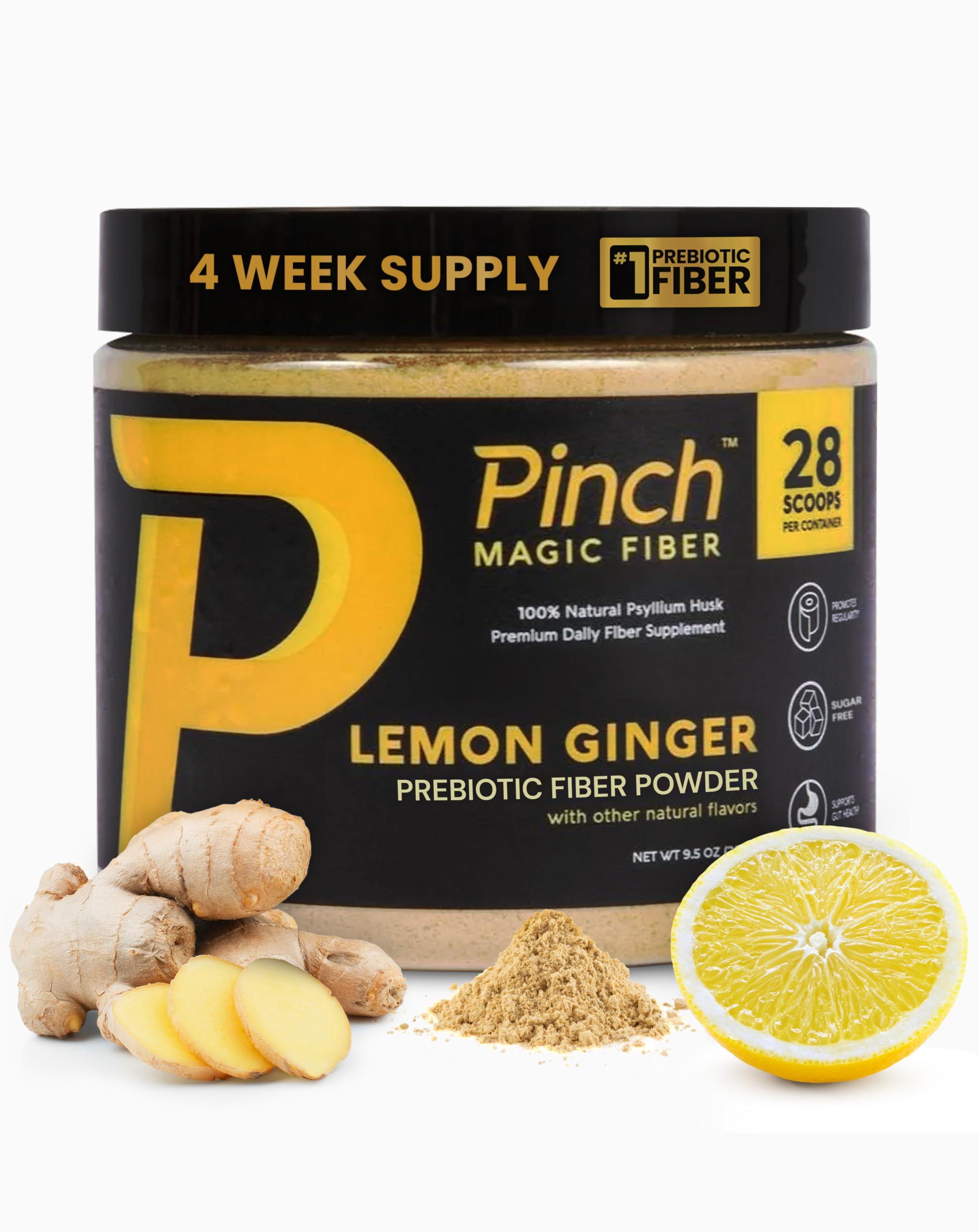 Pinch Pinch Magic Fiber Supplement Powder | Lemon Ginger Flavored Psyllium Husk Powder for Digestive Health & Gut Support | Low Sugar Supplement for Keto & Vegan Diets | USA-Made | 28-Day Supply