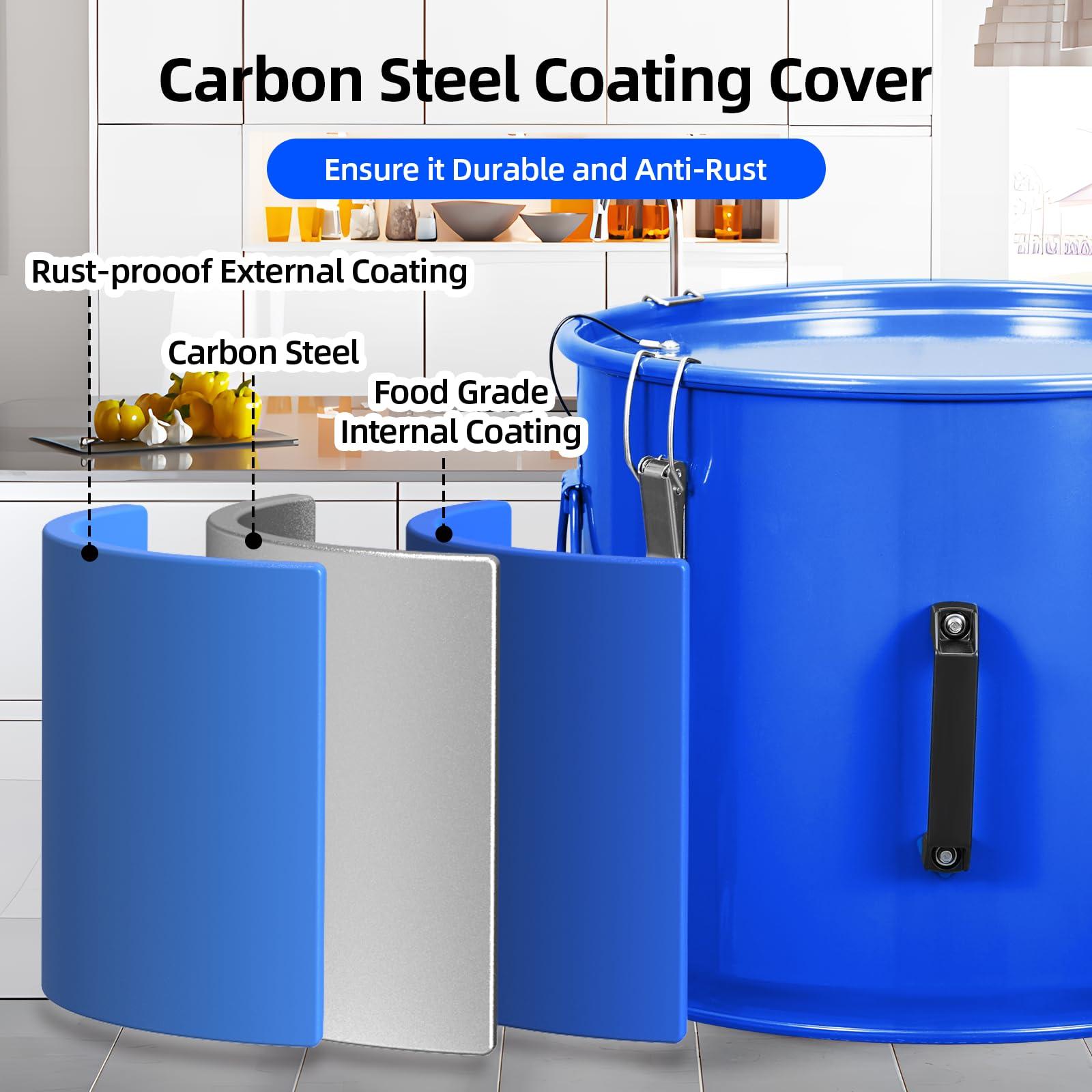 CuisinAid Fryer Grease Bucket 10 Gal, Oil Disposal Caddy, Steel Fryer Oil Transport Container with Rust-Proof Coating, Grease Can with Lid & Lock Clips & Filter Bag for Cooking Oil Filtering